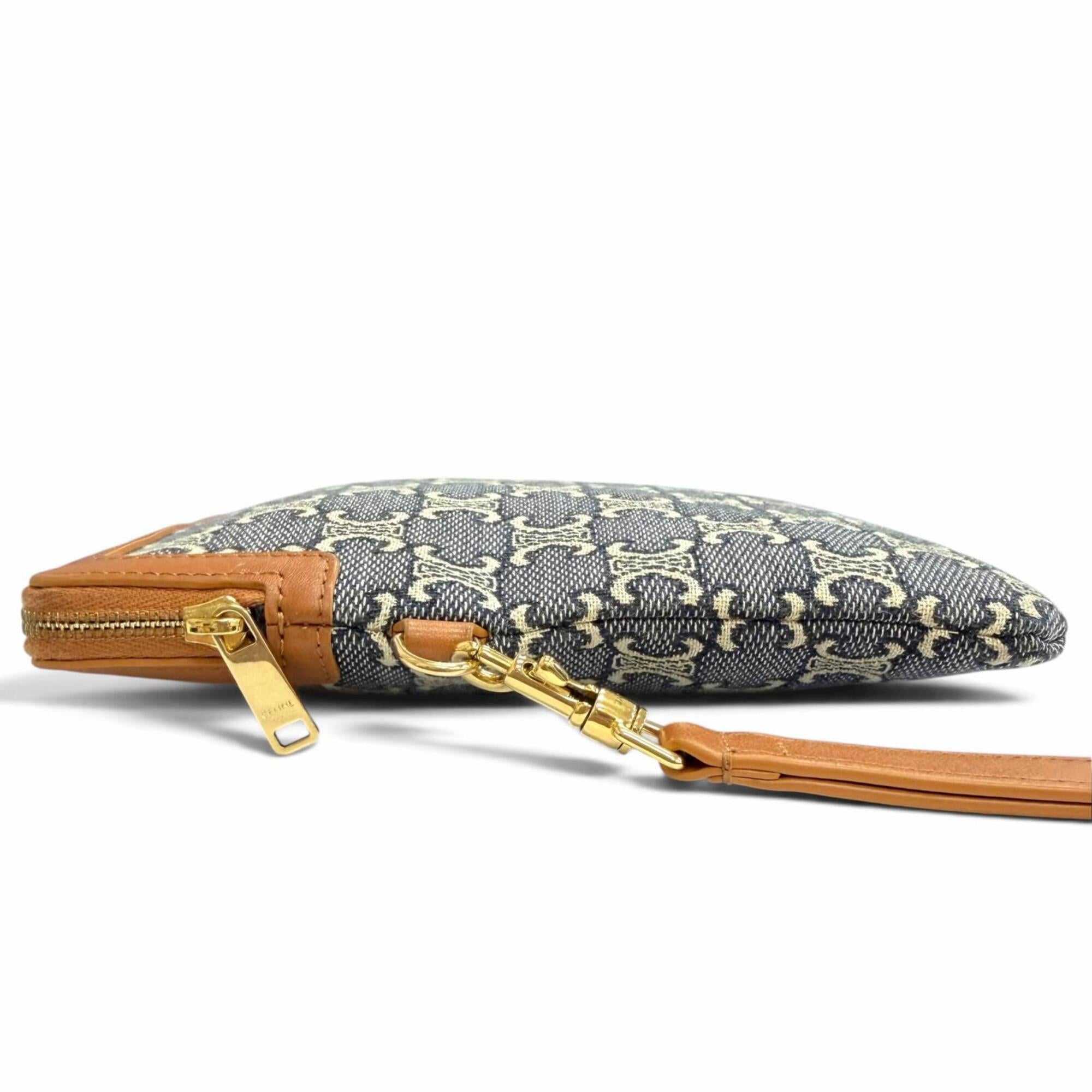 Celine Navy Canvas Leather Clutch Bag Pouch (Pre-Owned)