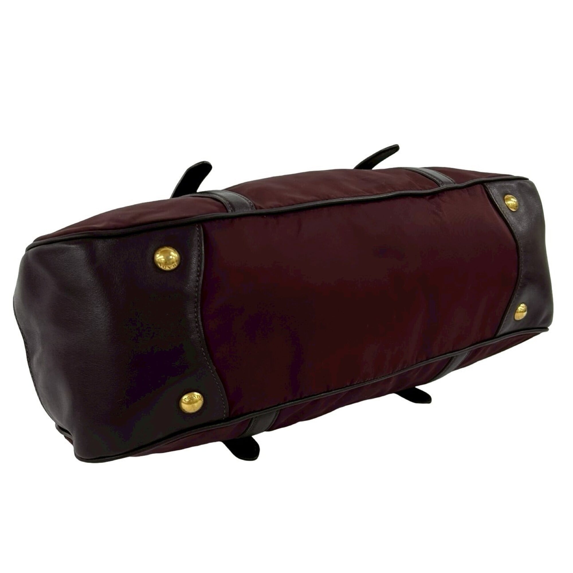 Prada Red Color Wine Leather Nylon Handbag Shoulder Bag (Pre-Owned)