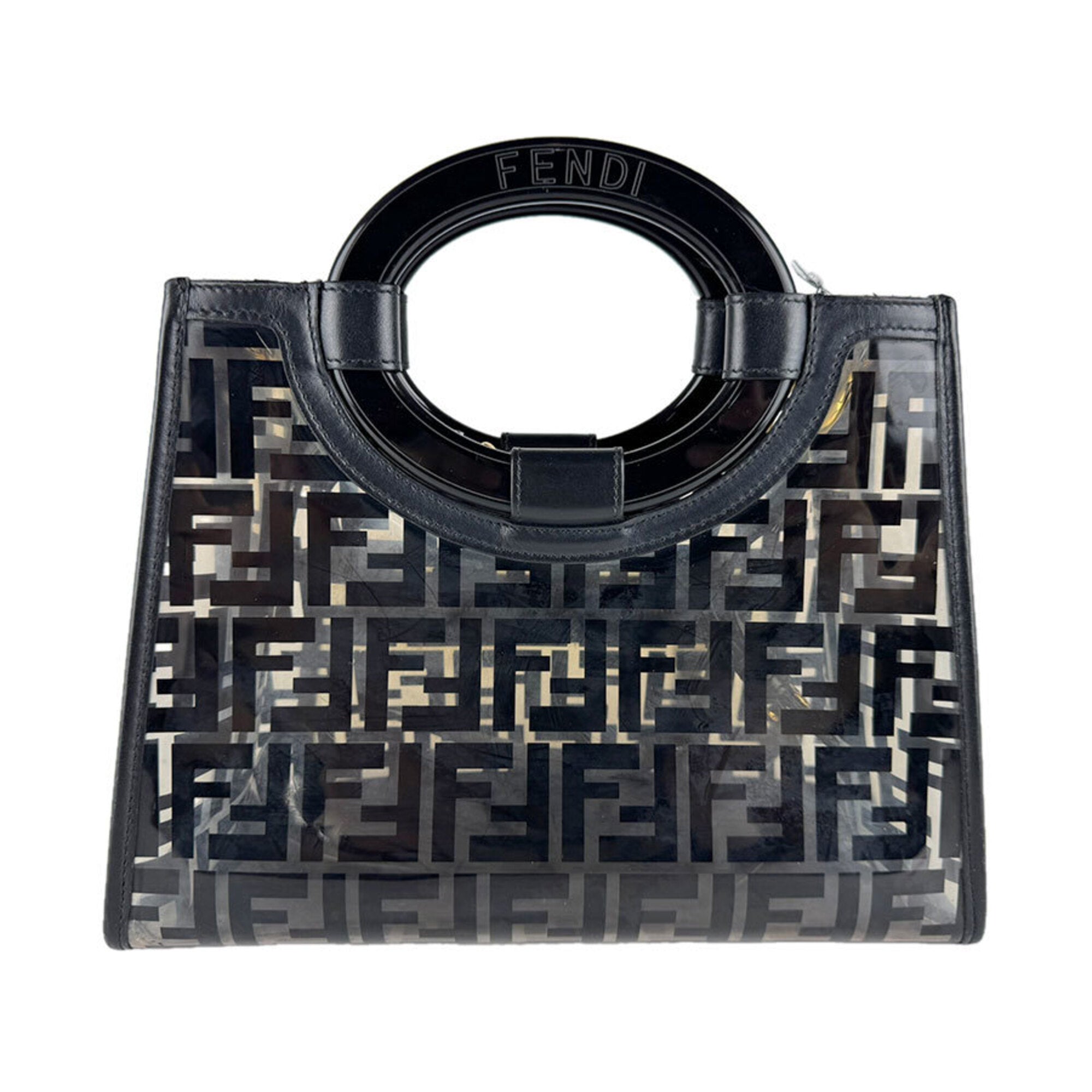 Fendi Black Clear Vinyl Leather Handbag Shoulder Bag (Pre-Owned)