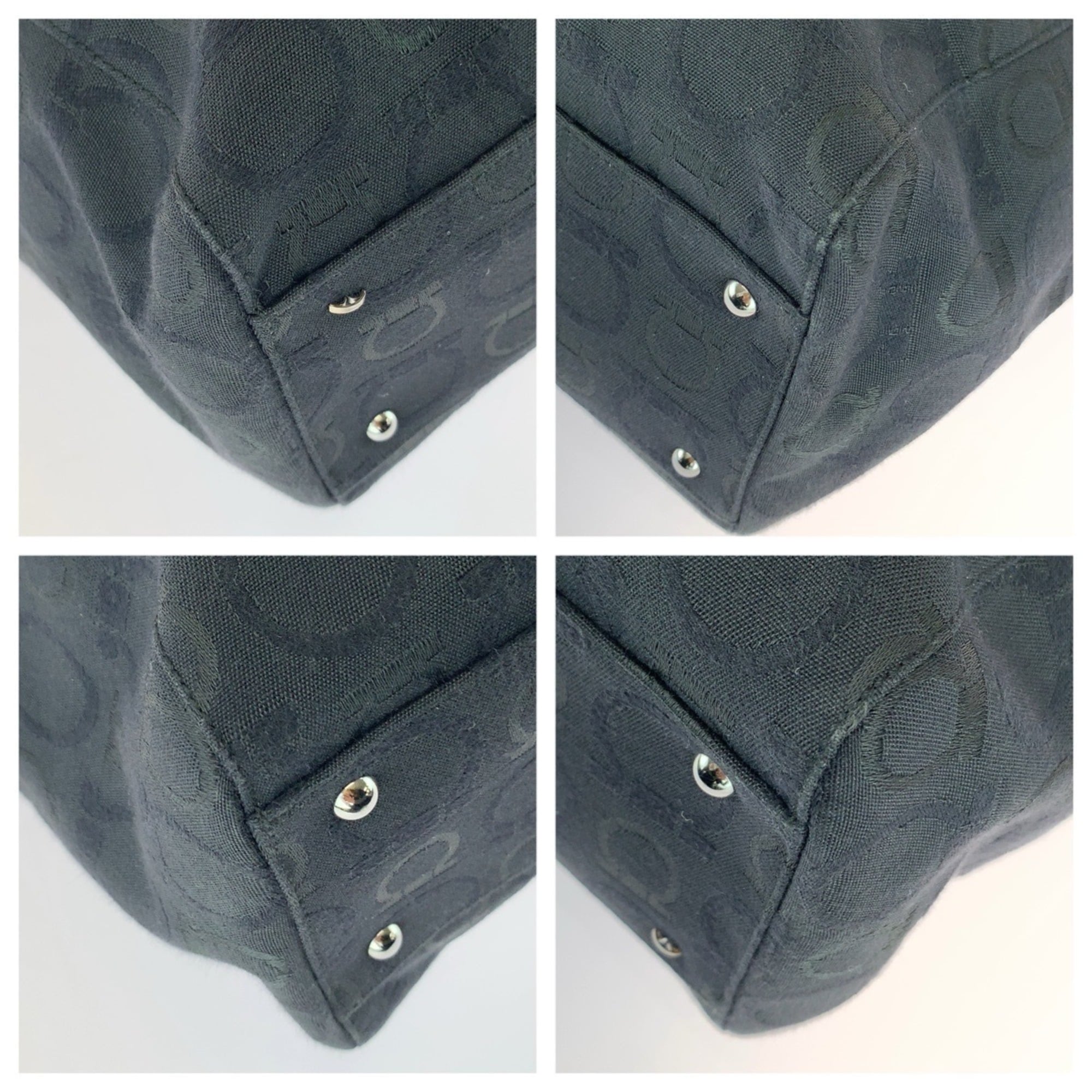 Salvatore Ferragamo Black Canvas Leather Tote Bag (Pre-Owned)