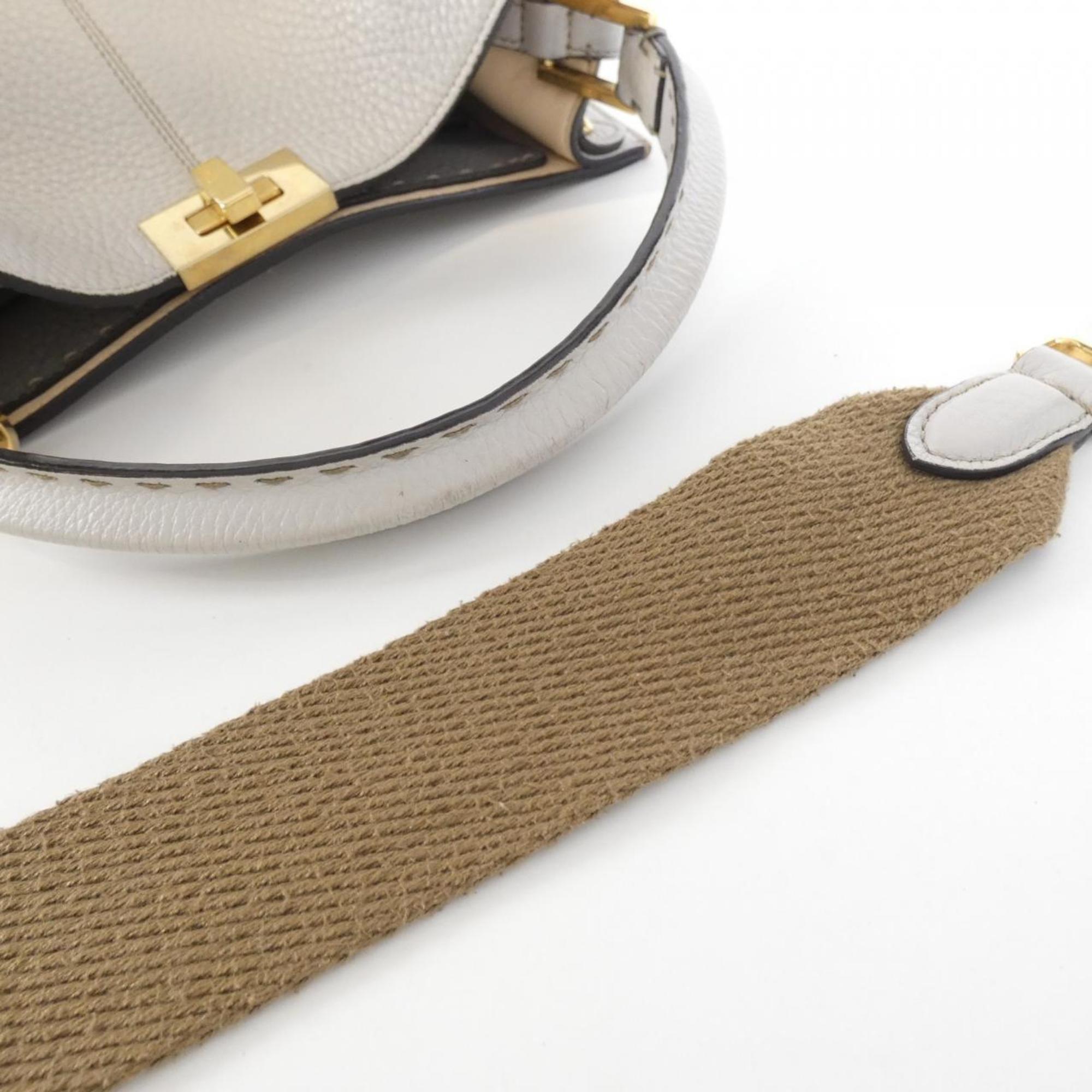 Fendi Beige Ivory Off-White Leather Handbag (Pre-Owned)