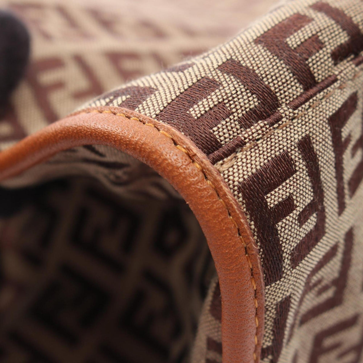 Fendi Beige Brown Canvas Leather Handbag Tote Bag (Pre-Owned)