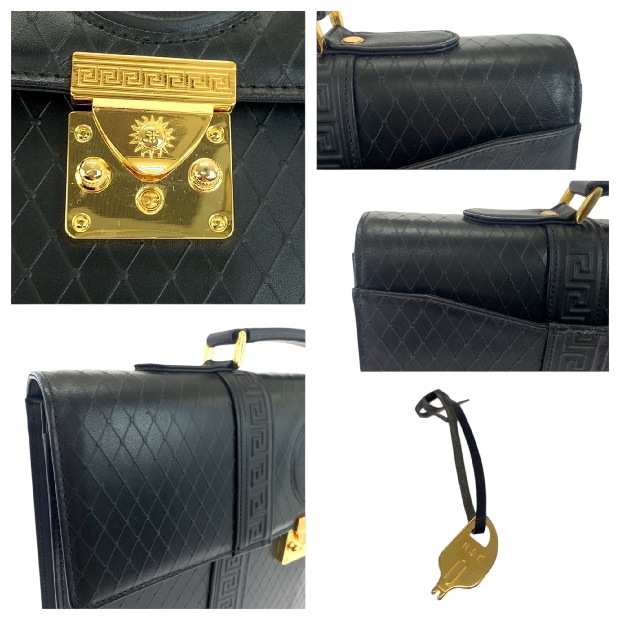 Versace Black Leather Briefcase Handbag (Pre-Owned)