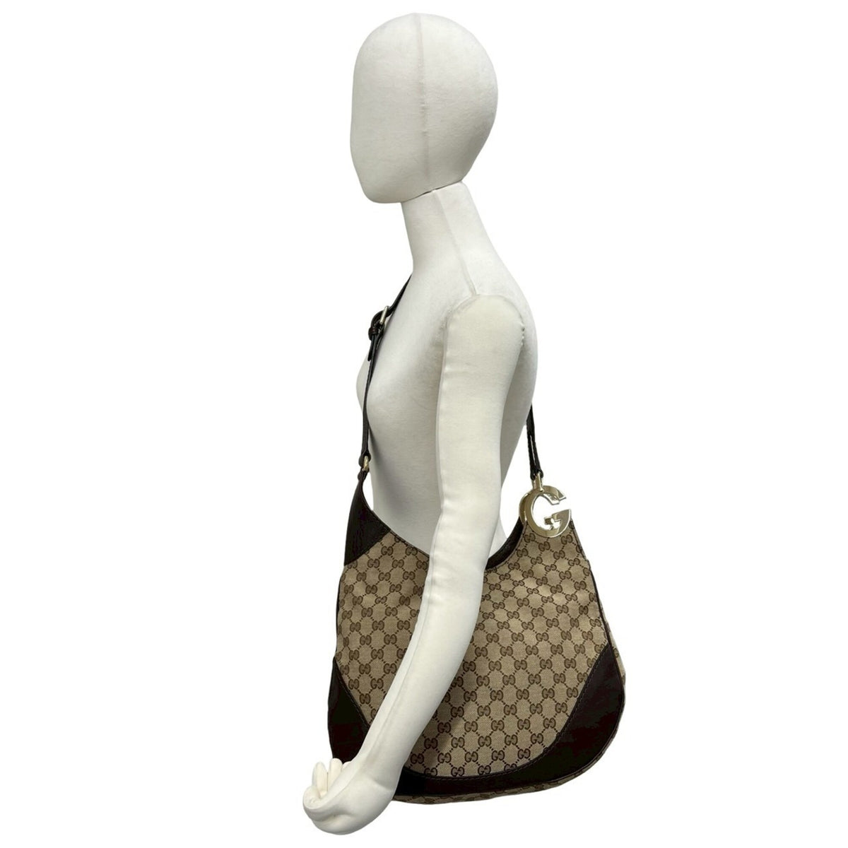 Gucci Beige Brown Canvas Leather Shoulder Bag Sling Bag (Pre-Owned)