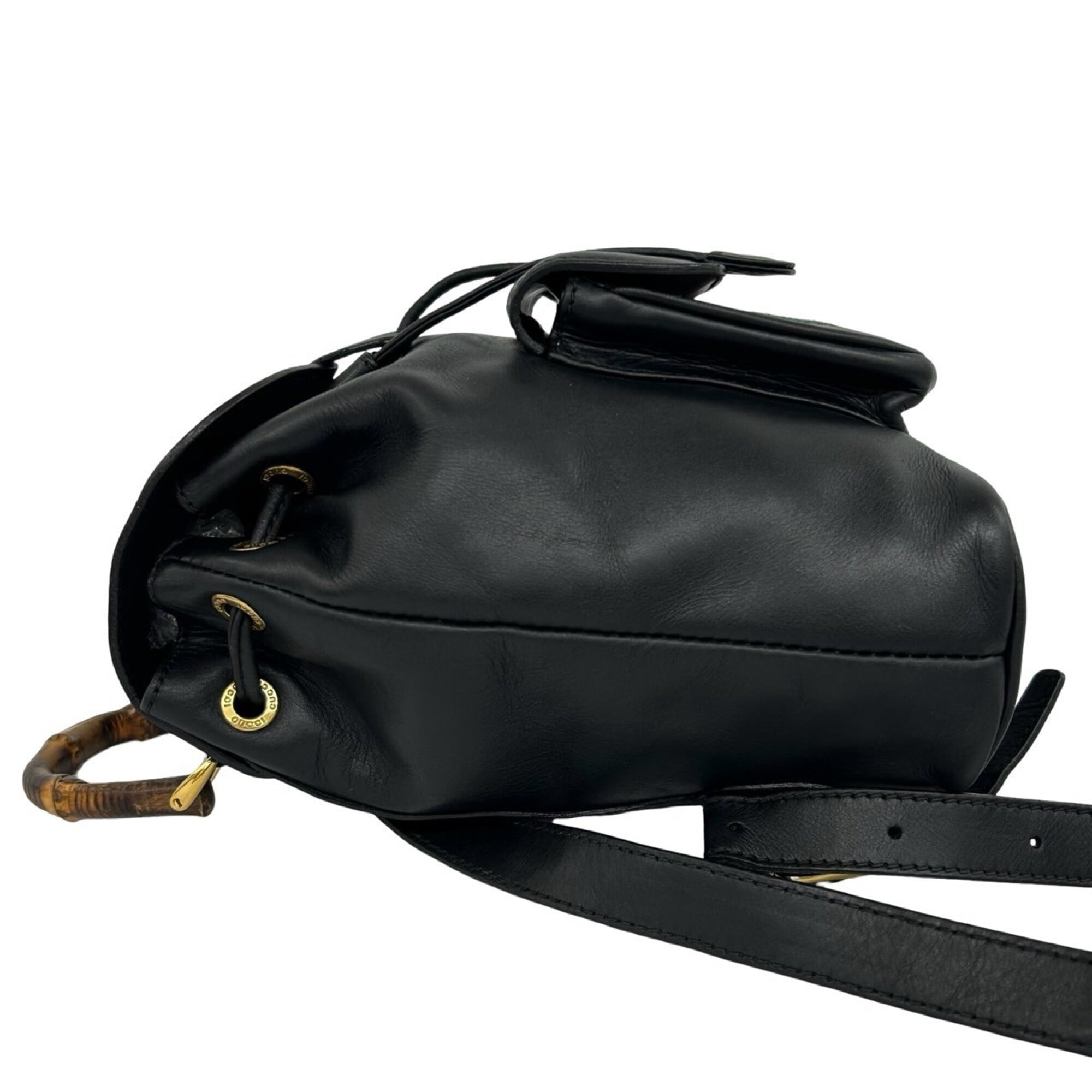 Gucci Black Green Red Color Leather Backpack (Pre-Owned)