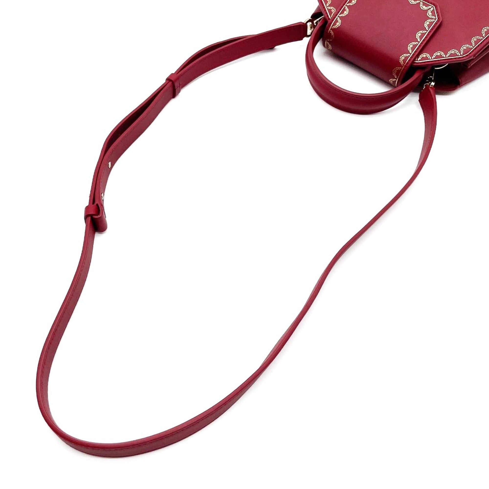 Cartier Gold Red Color Leather Handbag Shoulder Bag (Pre-Owned)