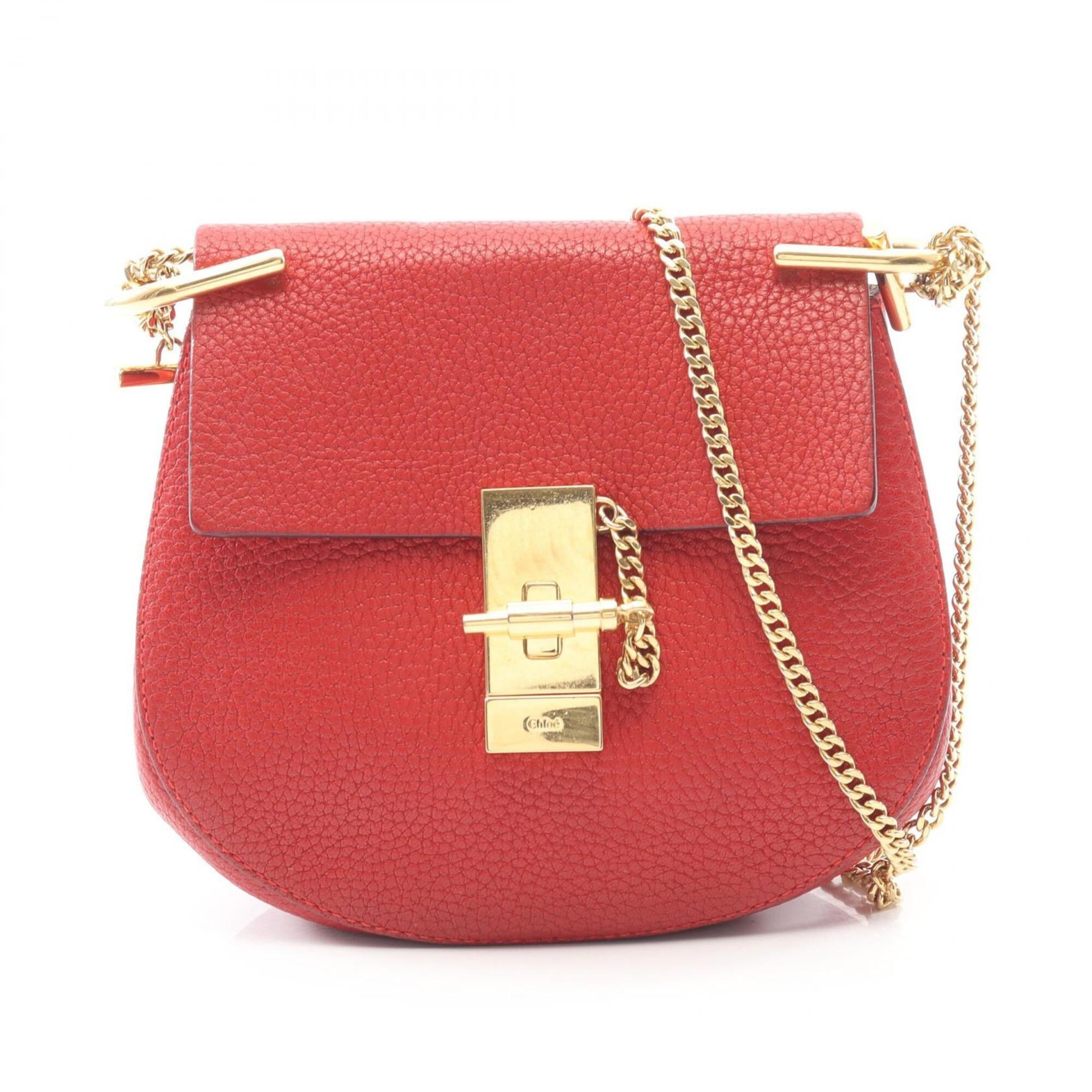 Chloé Drew Red Color Leather Handbag Shoulder Bag (Pre-Owned)