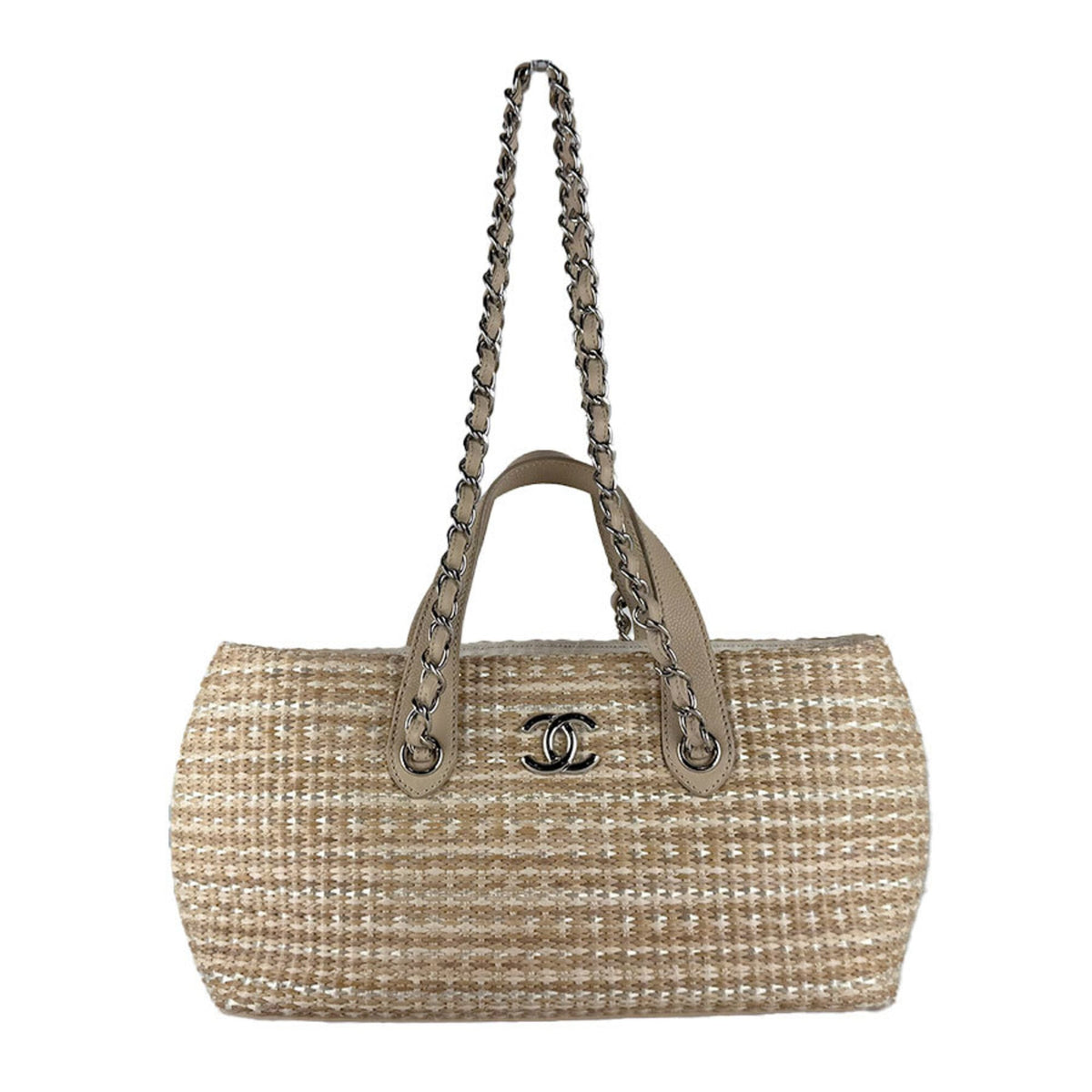 Chanel Light Beige Raffia Leather Handbag Shoulder Bag (Pre-Owned)