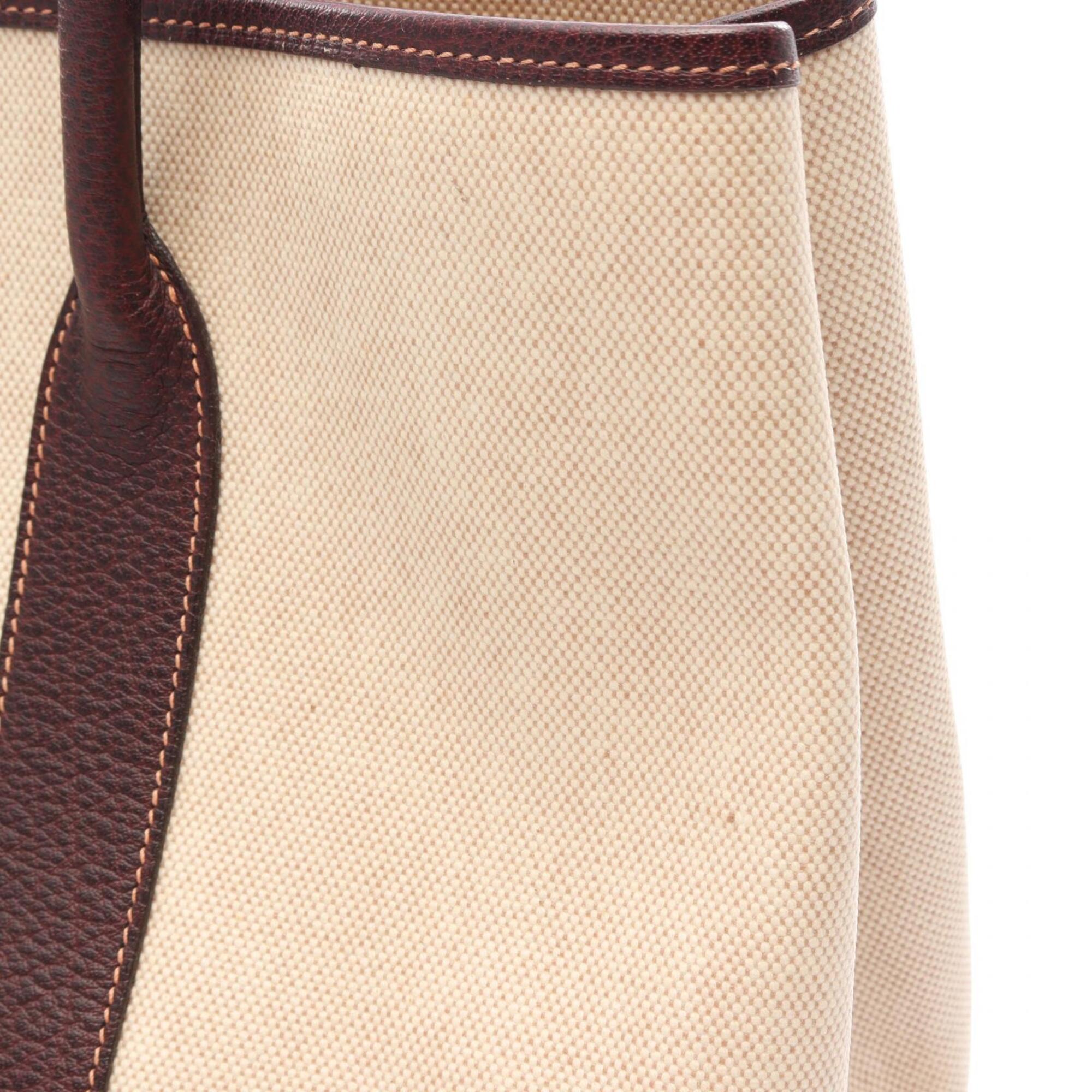 Hermes Beige Brown Ecru Toile H Buffalo Leather Handbag Tote Bag (Pre-Owned)