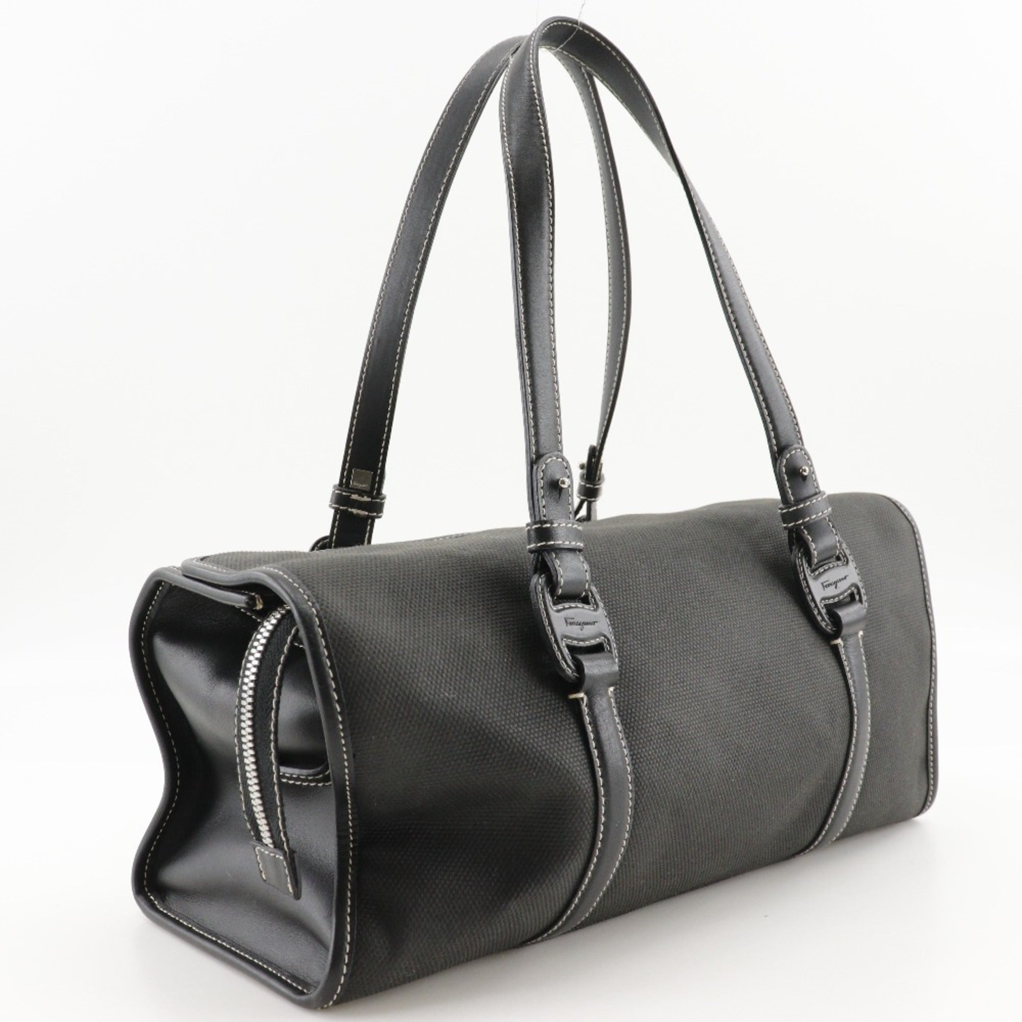 Salvatore Ferragamo Black Canvas Handbag (Pre-Owned)
