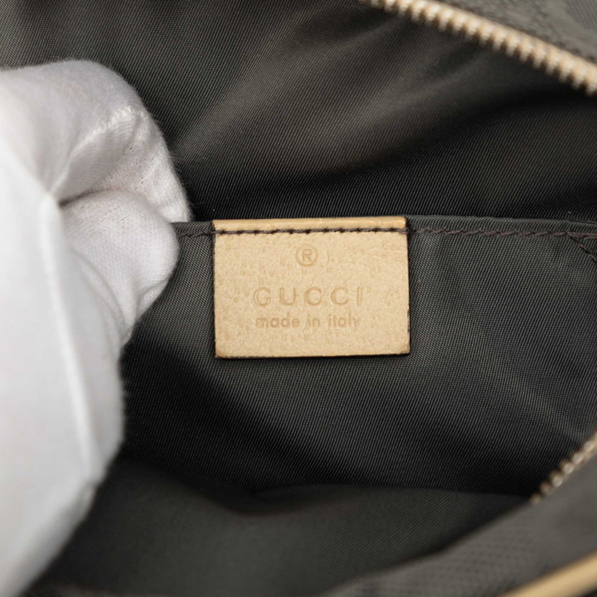 Gucci Gray Beige Nylon Leather Handbag Shoulder Bag (Pre-Owned)