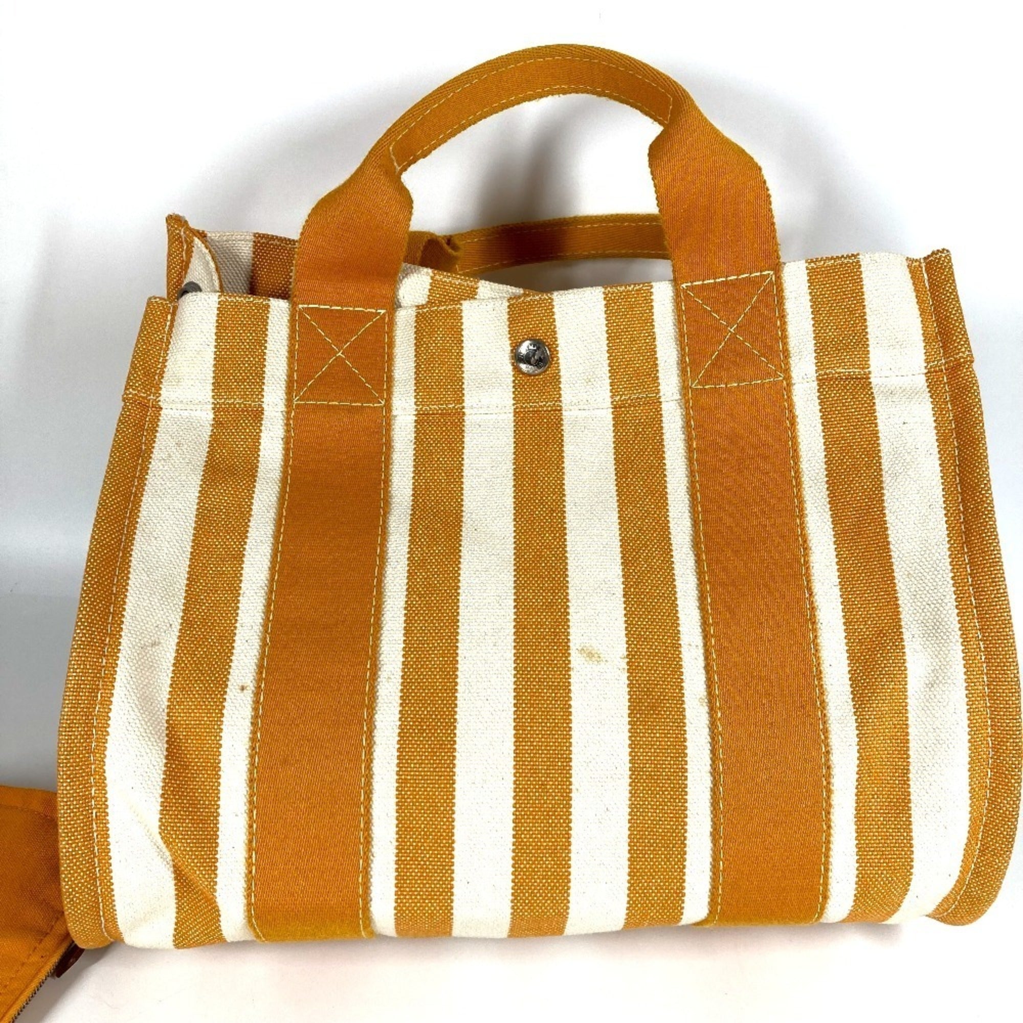 Hermes White Yellow Cotton Handbag Pouch Tote Bag (Pre-Owned)