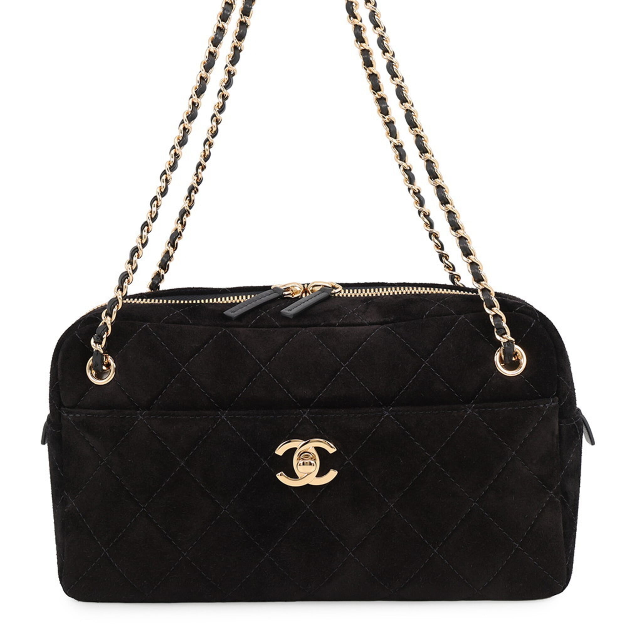 Chanel Black Suede Leather Shoulder Bag (Pre-Owned)