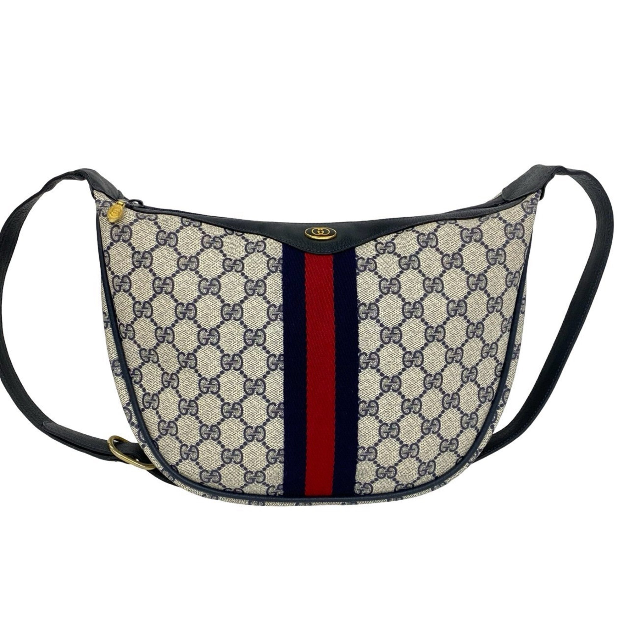 Gucci Navy Red Color Leather Pvc Shoulder Bag (Pre-Owned)