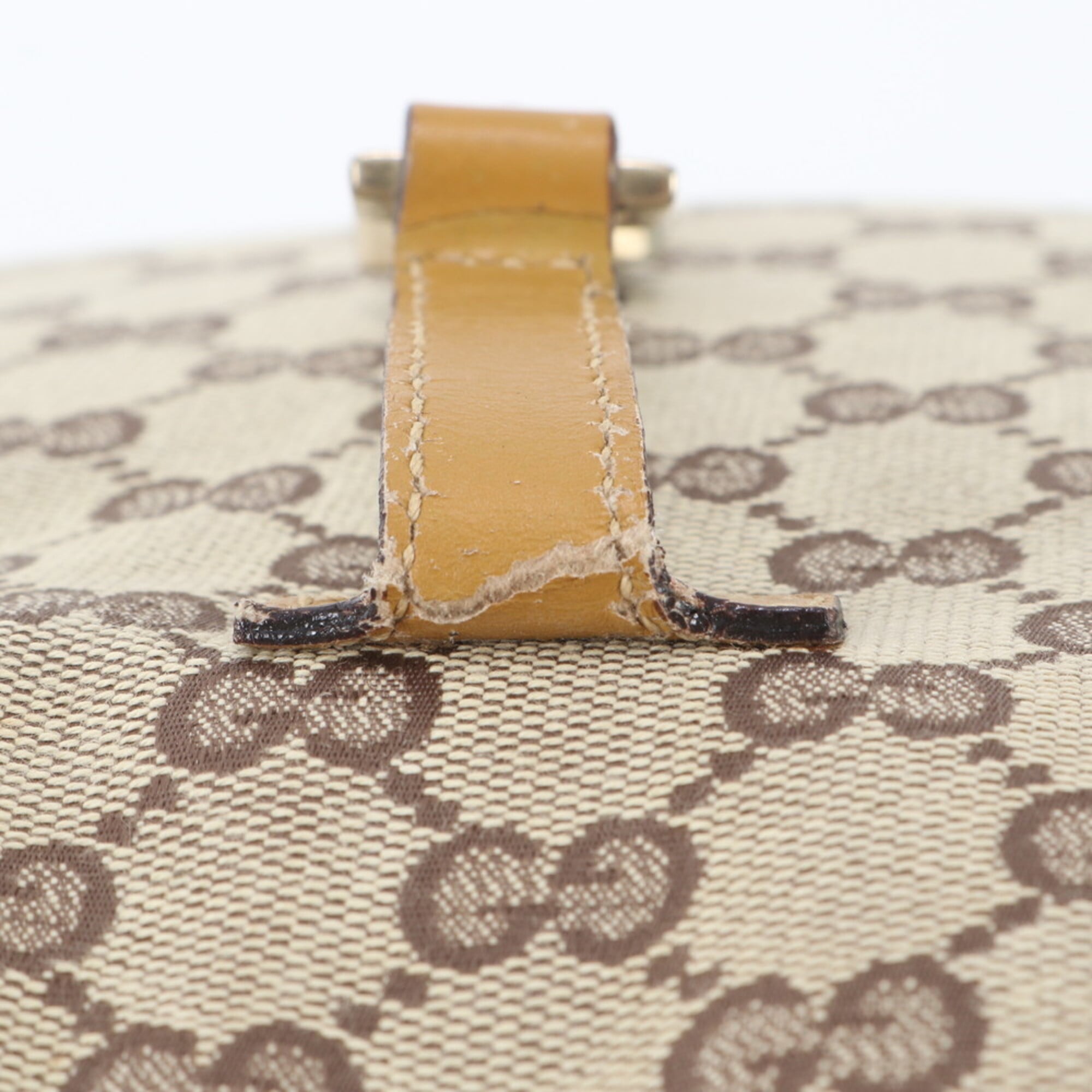 Gucci Brown Leather Canvas Handbag Shoulder Bag (Pre-Owned)