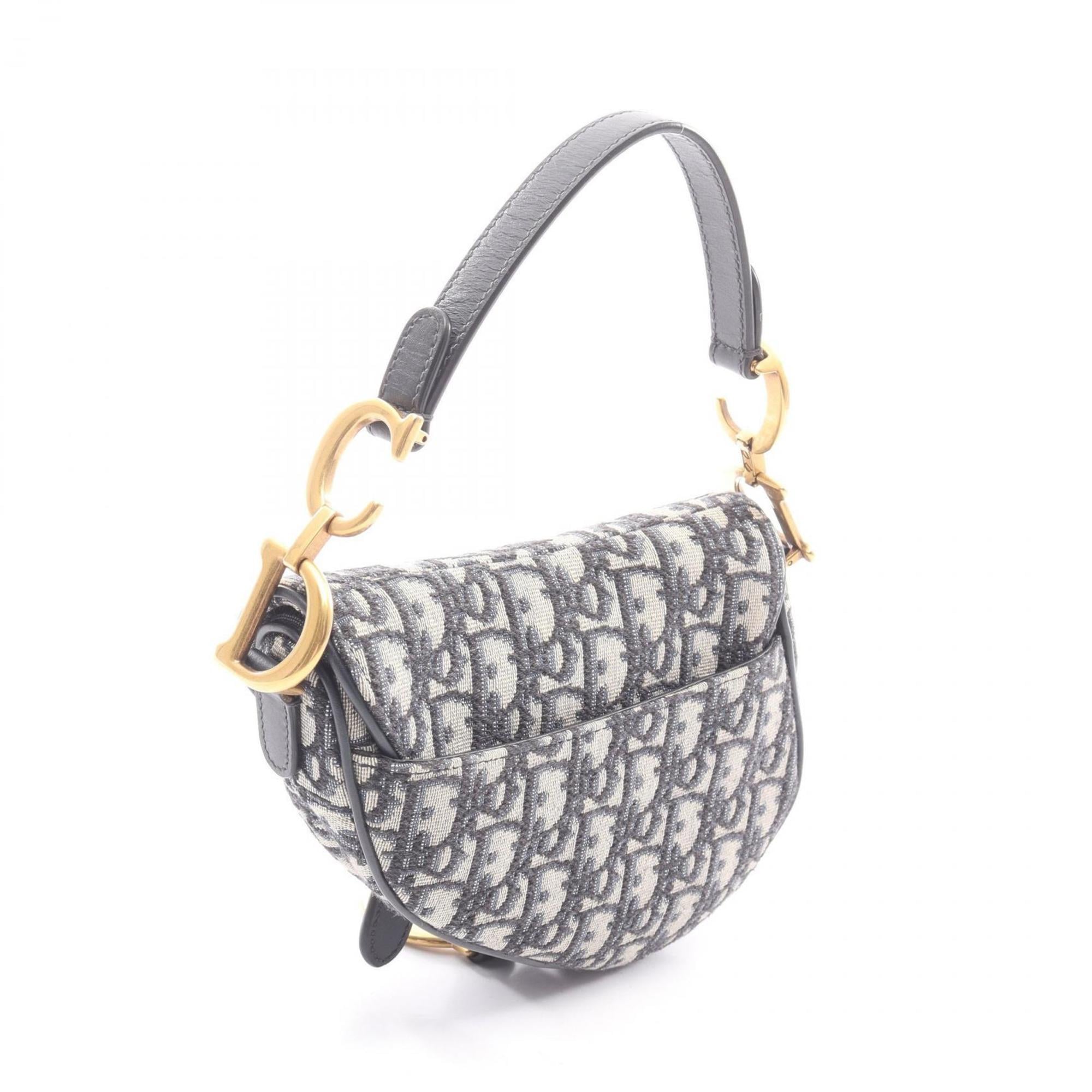 Christian Dior Ivory Navy Canvas Leather Handbag Saddle Bag (Pre-Owned)