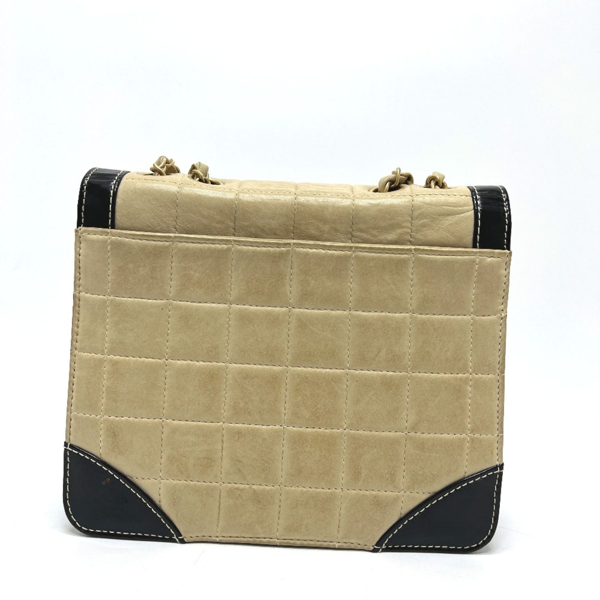 Chanel Chocolate Bar Beige Black Leather Handbag Shoulder Bag (Pre-Owned)