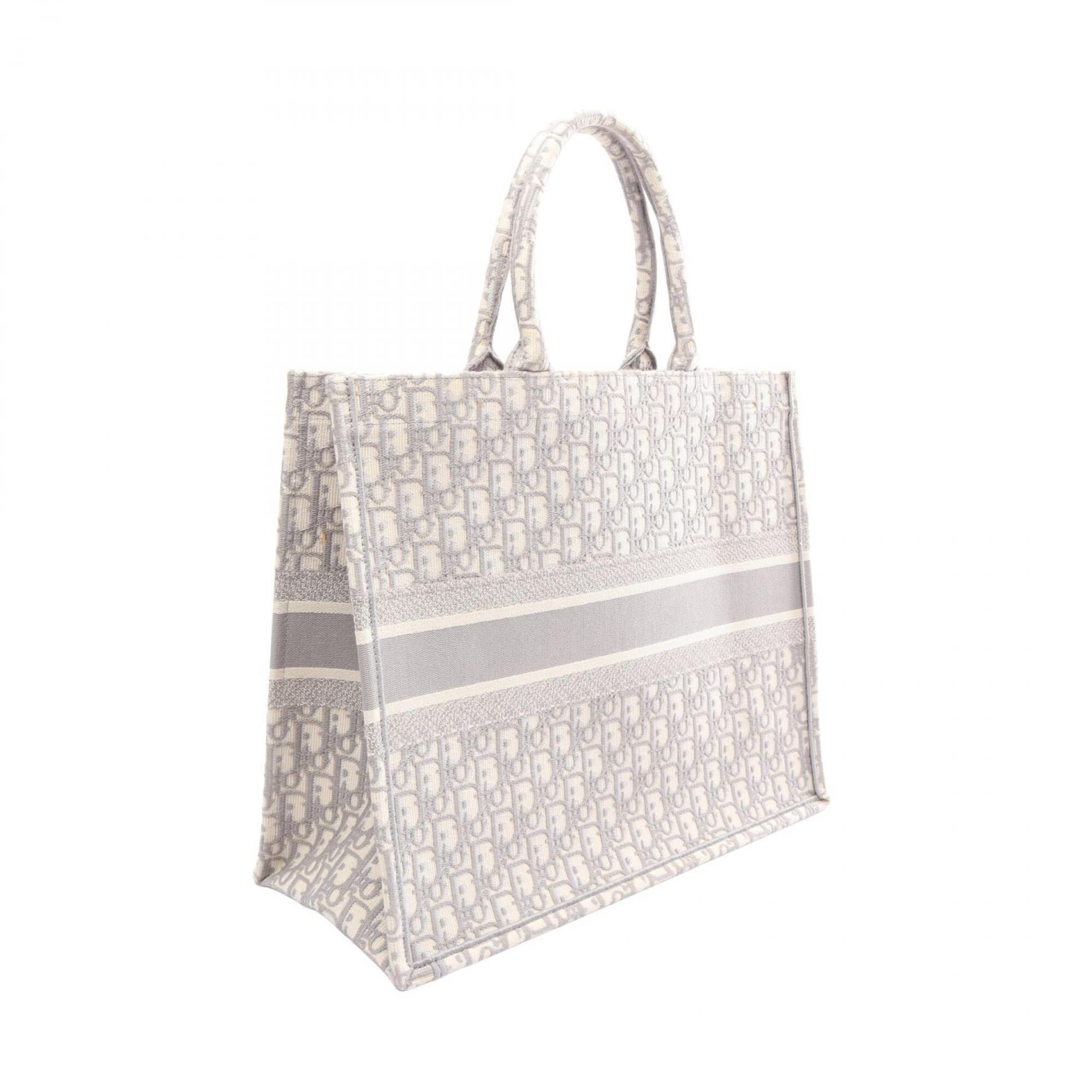 Christian Dior Gray White Canvas Handbag Tote Bag (Pre-Owned)