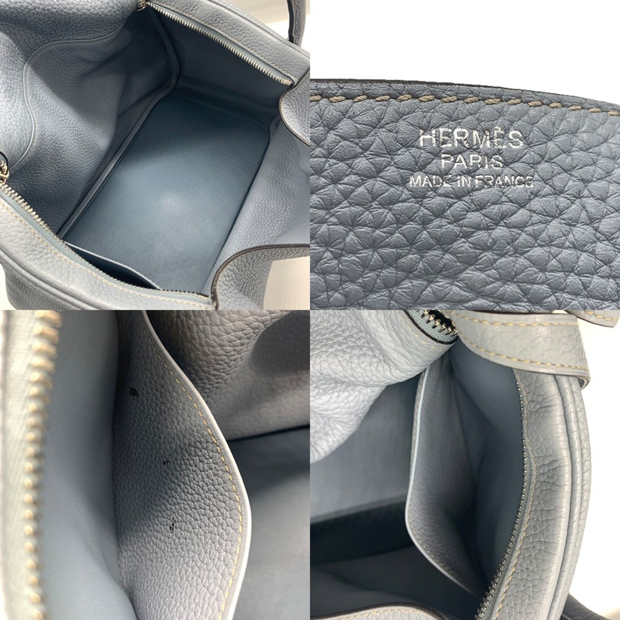 Hermes Lindy Blue Lin Taurillon Clemence Leather Handbag (Pre-Owned)