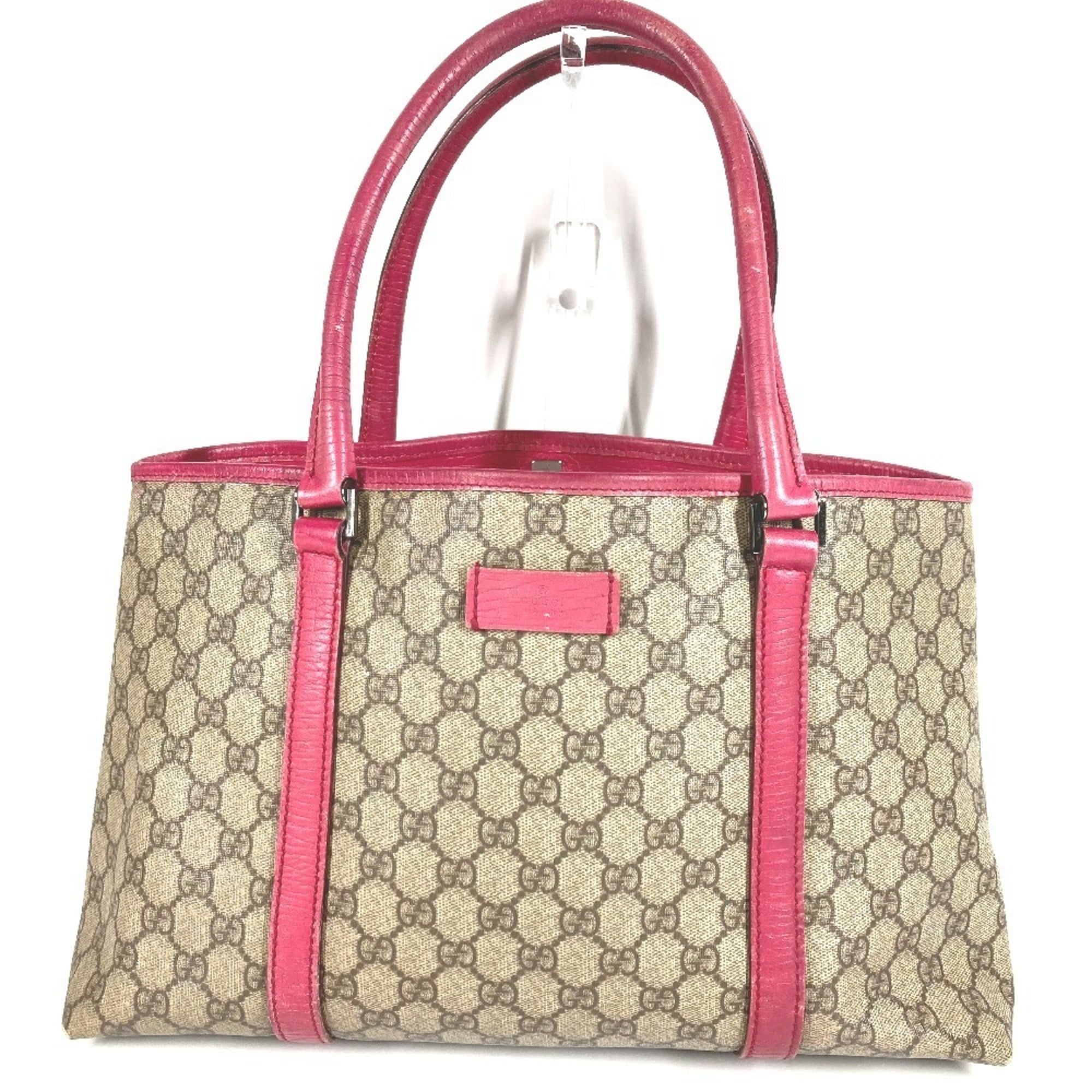 Gucci Beige Pink Gg Supreme Canvas Leather Shoulder Bag Tote Bag (Pre-Owned)