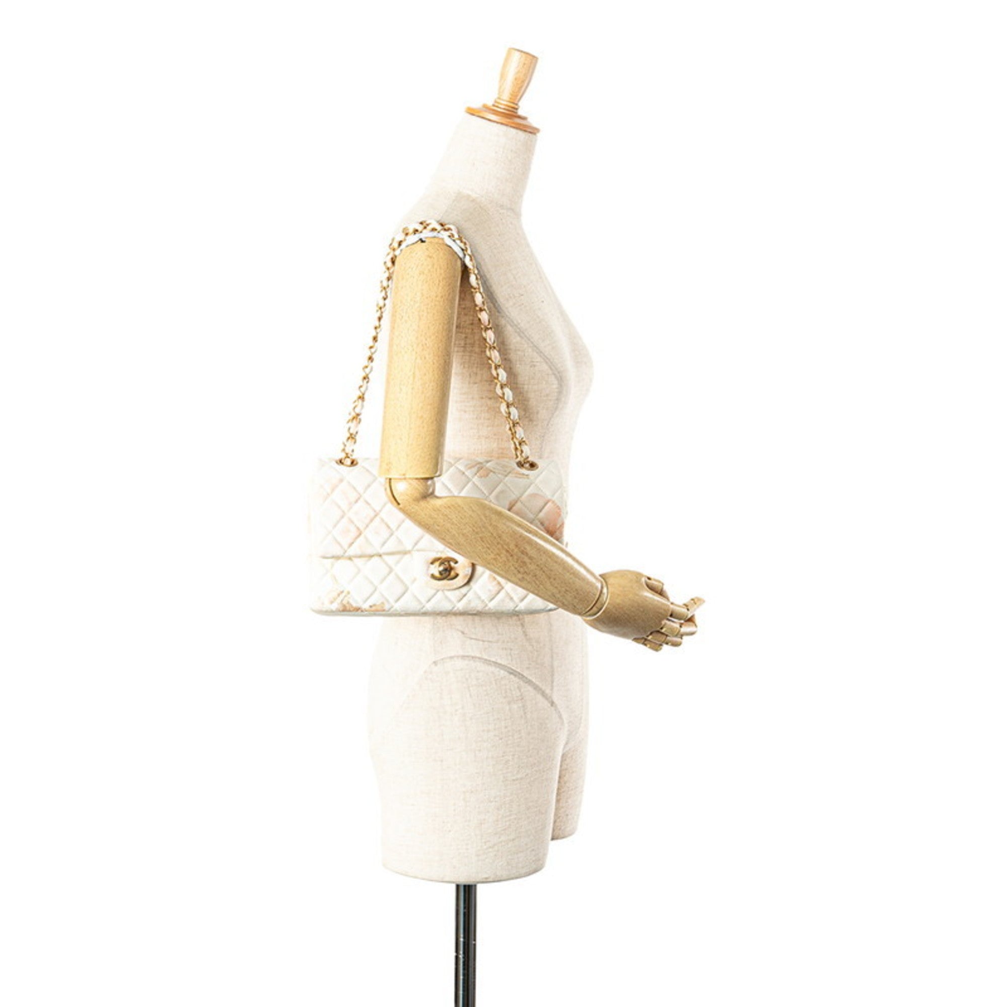 Chanel Matelasse Pink White Cotton Leather Shoulder Bag (Pre-Owned)