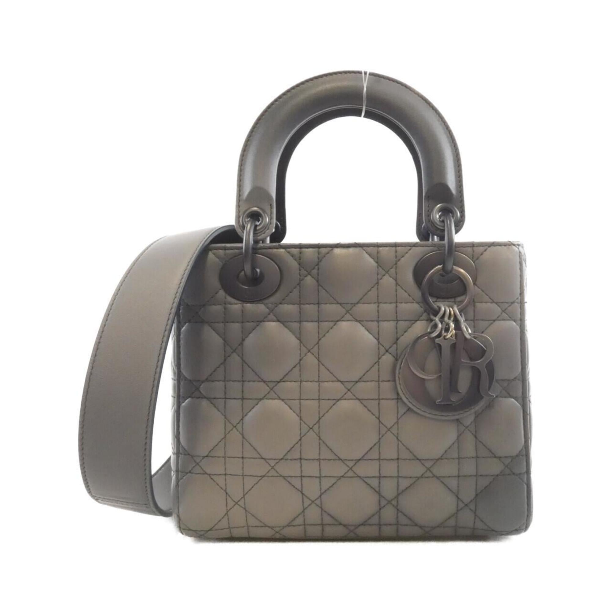 Christian Dior Lady Dior Gray Silver Leather Handbag (Pre-Owned)