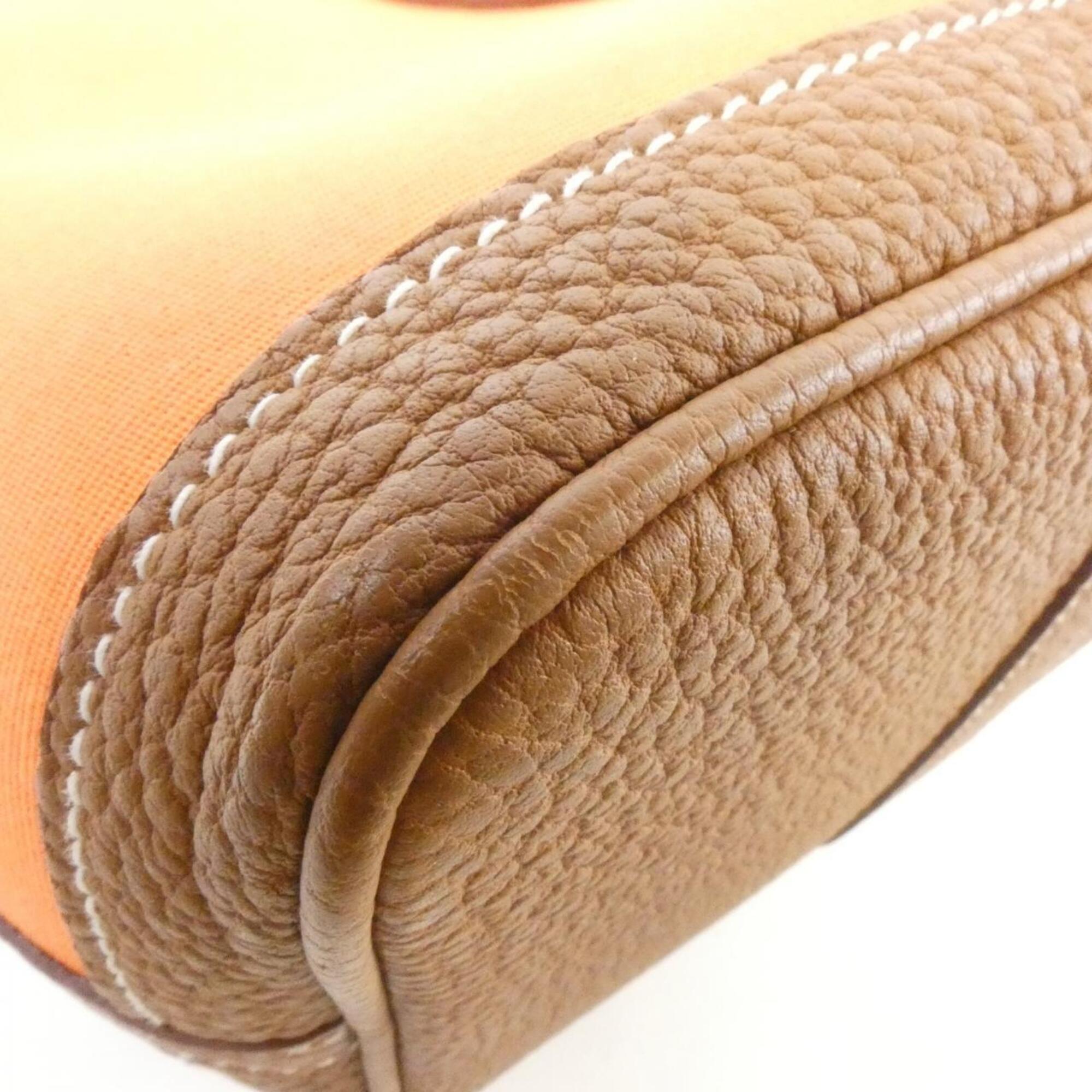 Hermes Feu Gold Orange Toile Officier Negonda Leather Handbag (Pre-Owned)