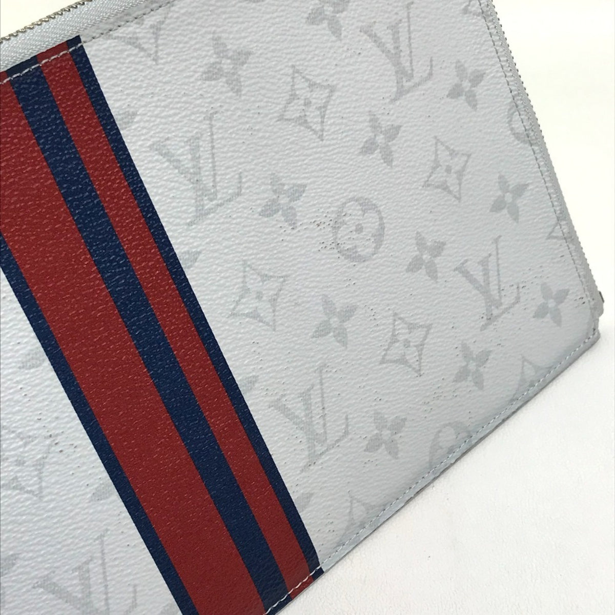 Louis Vuitton Blue Red Color White Monogram Clutch Bag Pochette (Pre-Owned)
