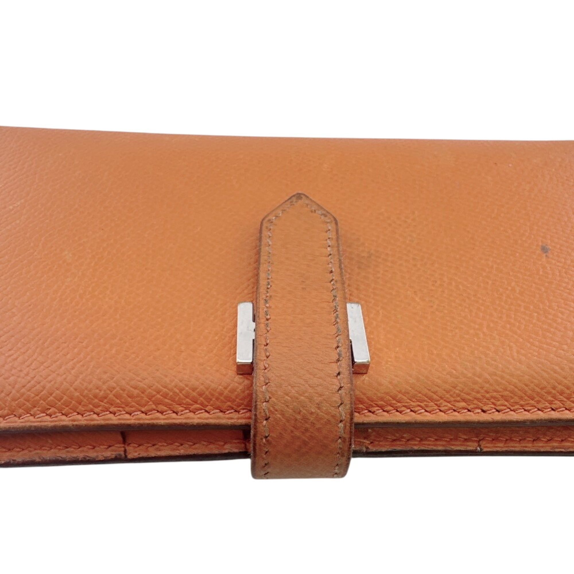 Hermes Bearn Orange Epsom Leather Long Wallet (Bi-Fold) (Pre-Owned)