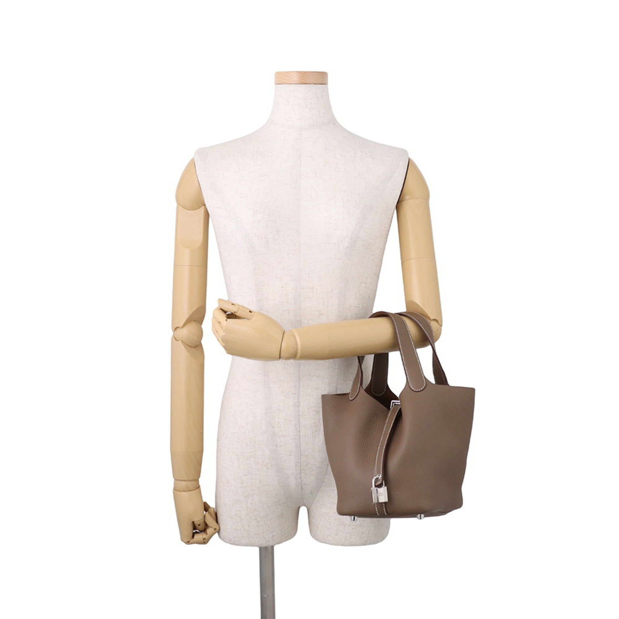 Hermes Picotin Etoupe Gray Taurillon Clemence Leather Handbag Tote Bag (Pre-Owned)