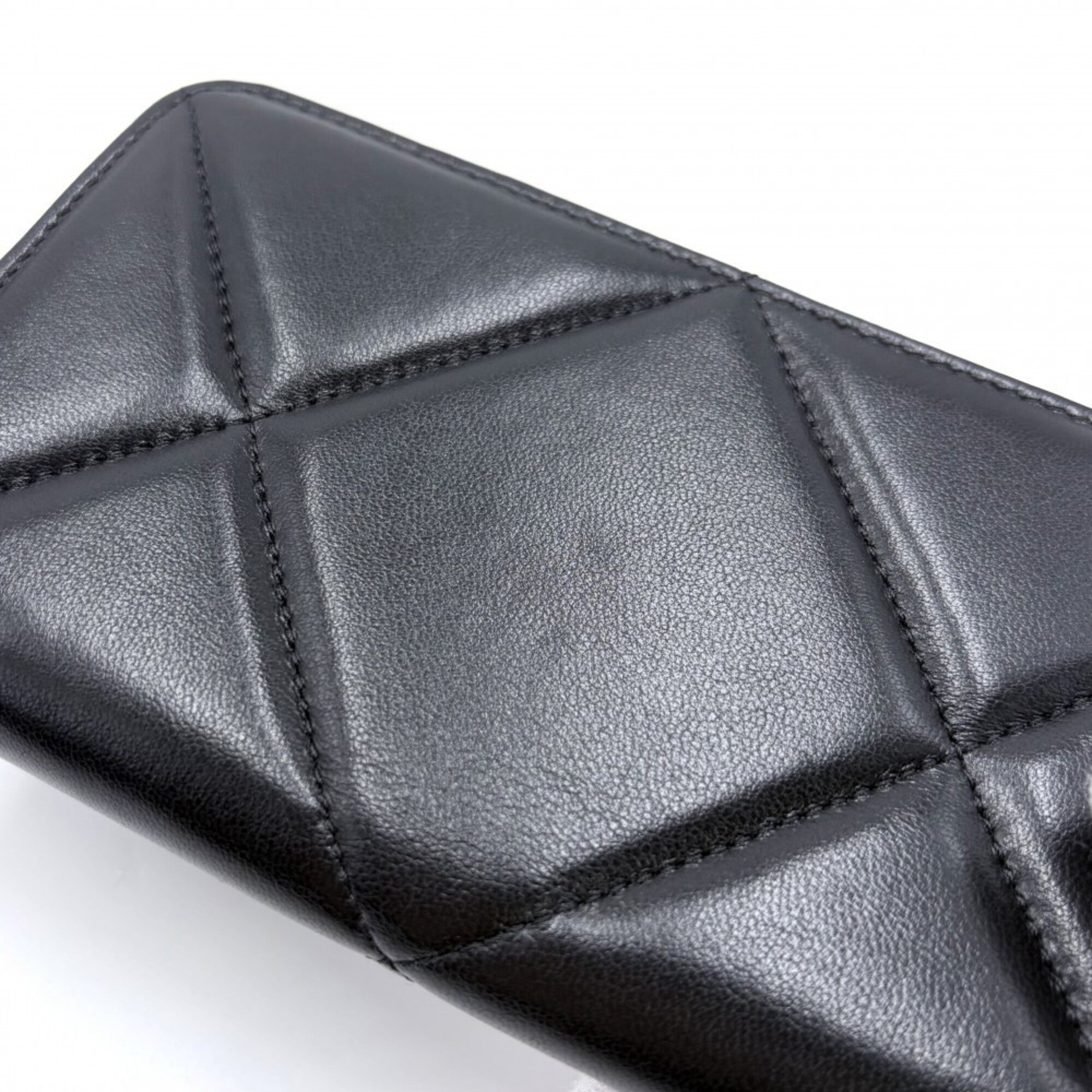 Chanel Matelasse Black Leather Long Wallet (Bi-Fold) (Pre-Owned)