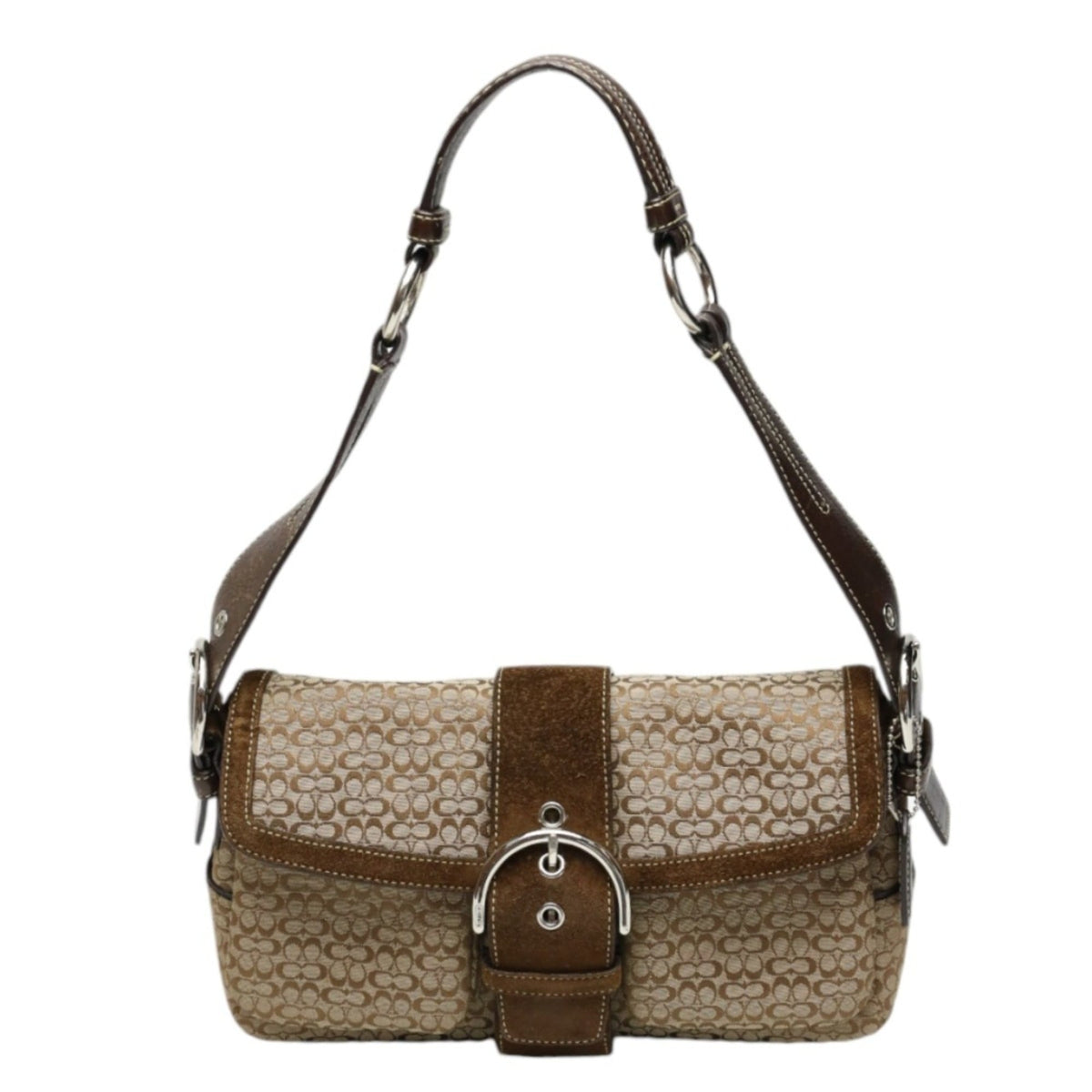 Coach Signature Brown Canvas Leather Handbag Shoulder Bag (Pre-Owned)