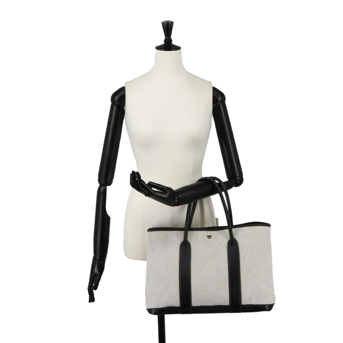 Hermes Black Gray Toile H Leather Tote Bag (Pre-Owned)