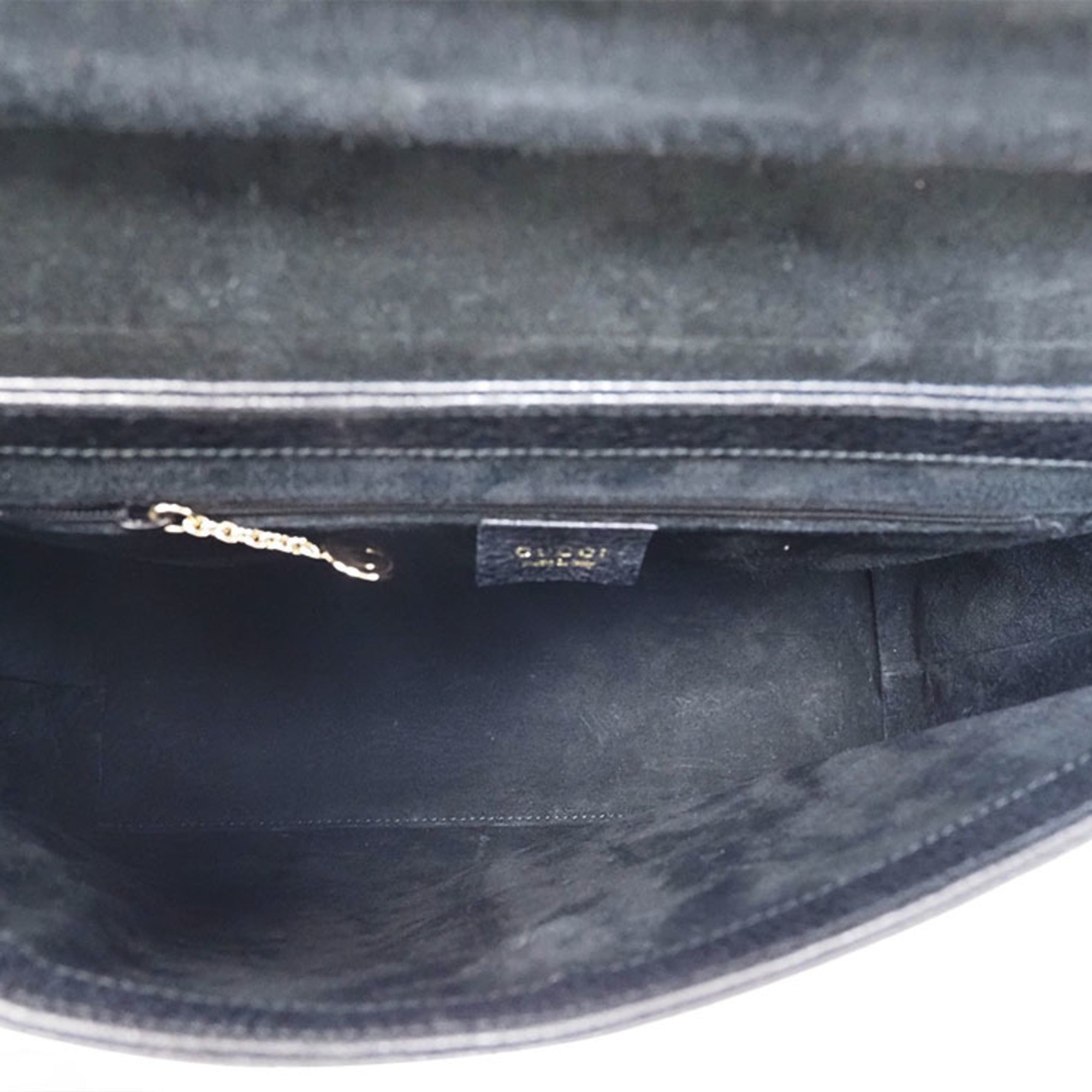 Gucci Bamboo Black Leather Handbag Shoulder Bag (Pre-Owned)