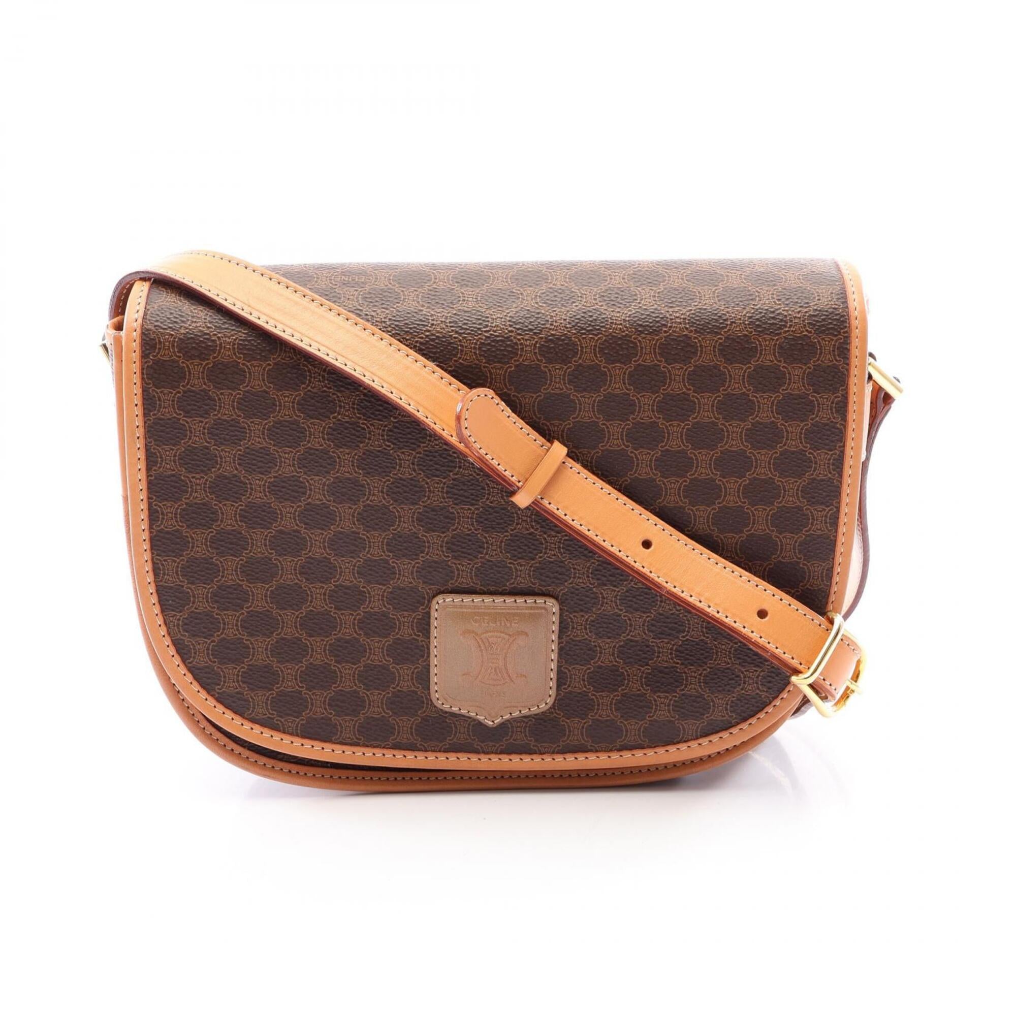 Celine Brown Coated Canvas Leather Handbag Shoulder Bag (Pre-Owned)