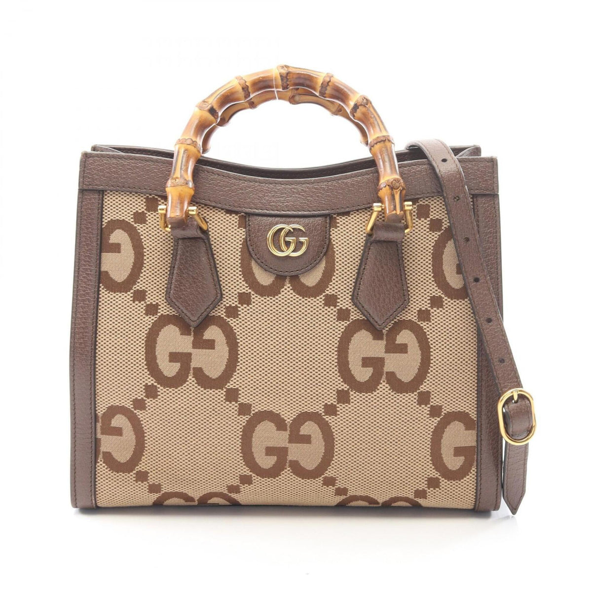 Gucci Beige Brown Canvas Leather Handbag (Pre-Owned)