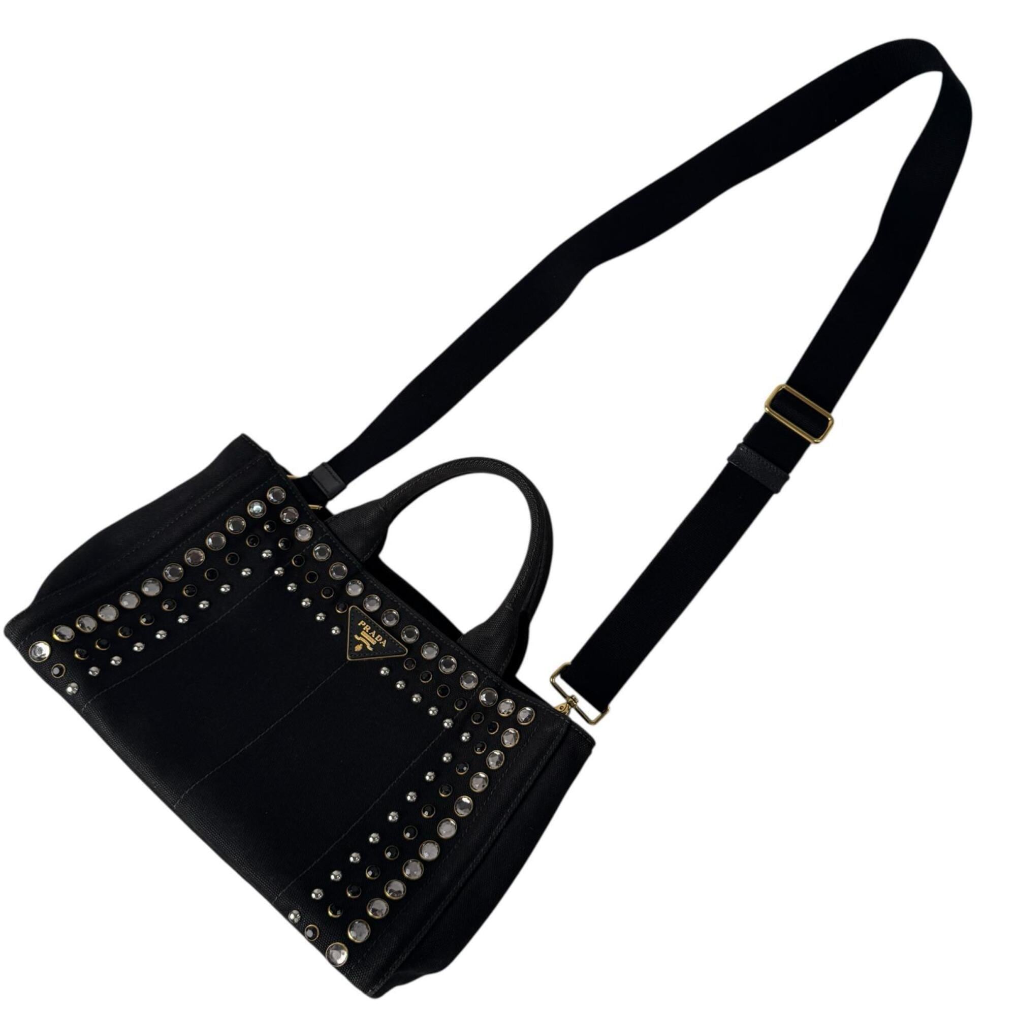 Prada Black Canvas Handbag Shoulder Bag Tote Bag (Pre-Owned)