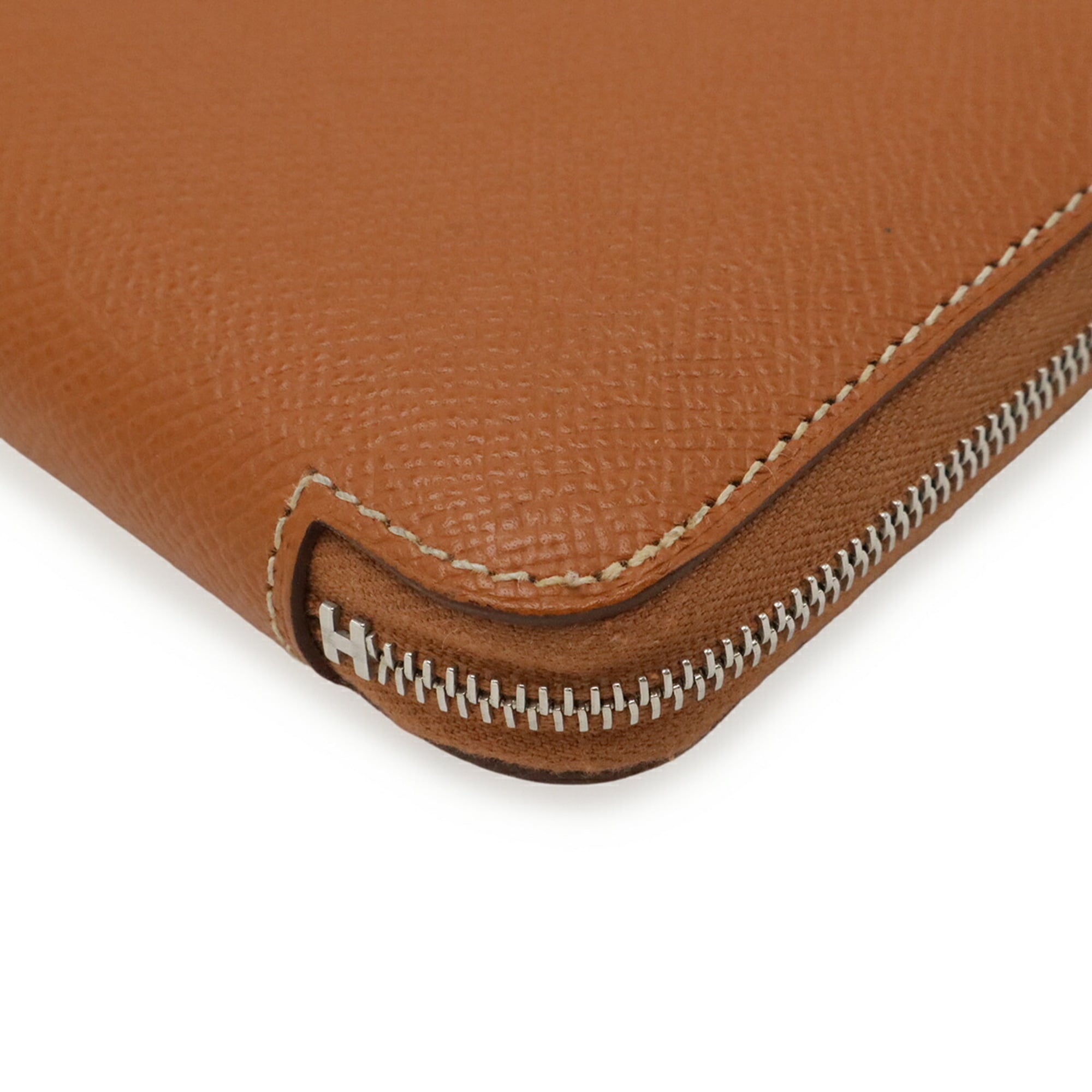 Hermes Cognac Epsom Leather Silk Coin Purse/Coin Case (Pre-Owned)