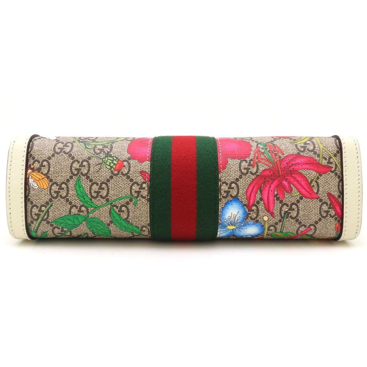 Gucci Flora Beige Multi-Color White Gg Supreme Canvas Leather Shoulder Bag (Pre-Owned)