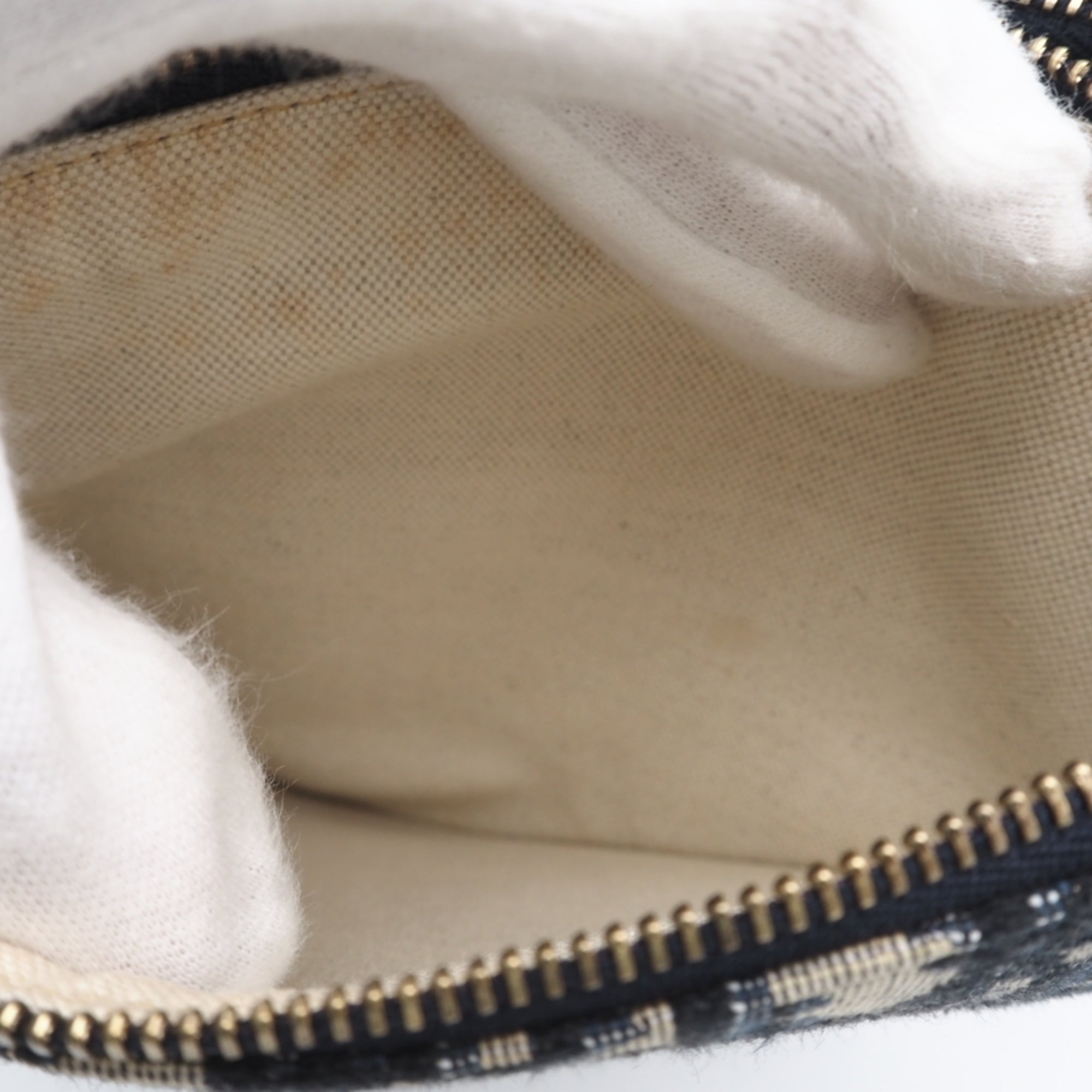 Christian Dior Beige Navy Leather Canvas Pouch Shoulder Bag (Pre-Owned)