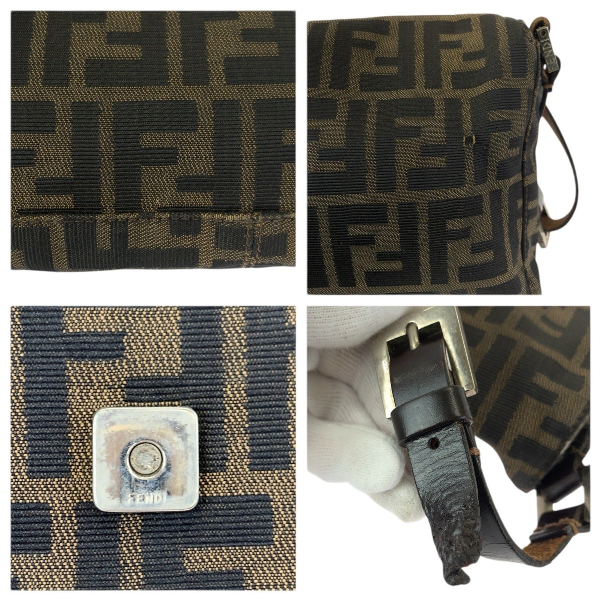 Fendi Brown Canvas Leather Handbag Shoulder Bag (Pre-Owned)