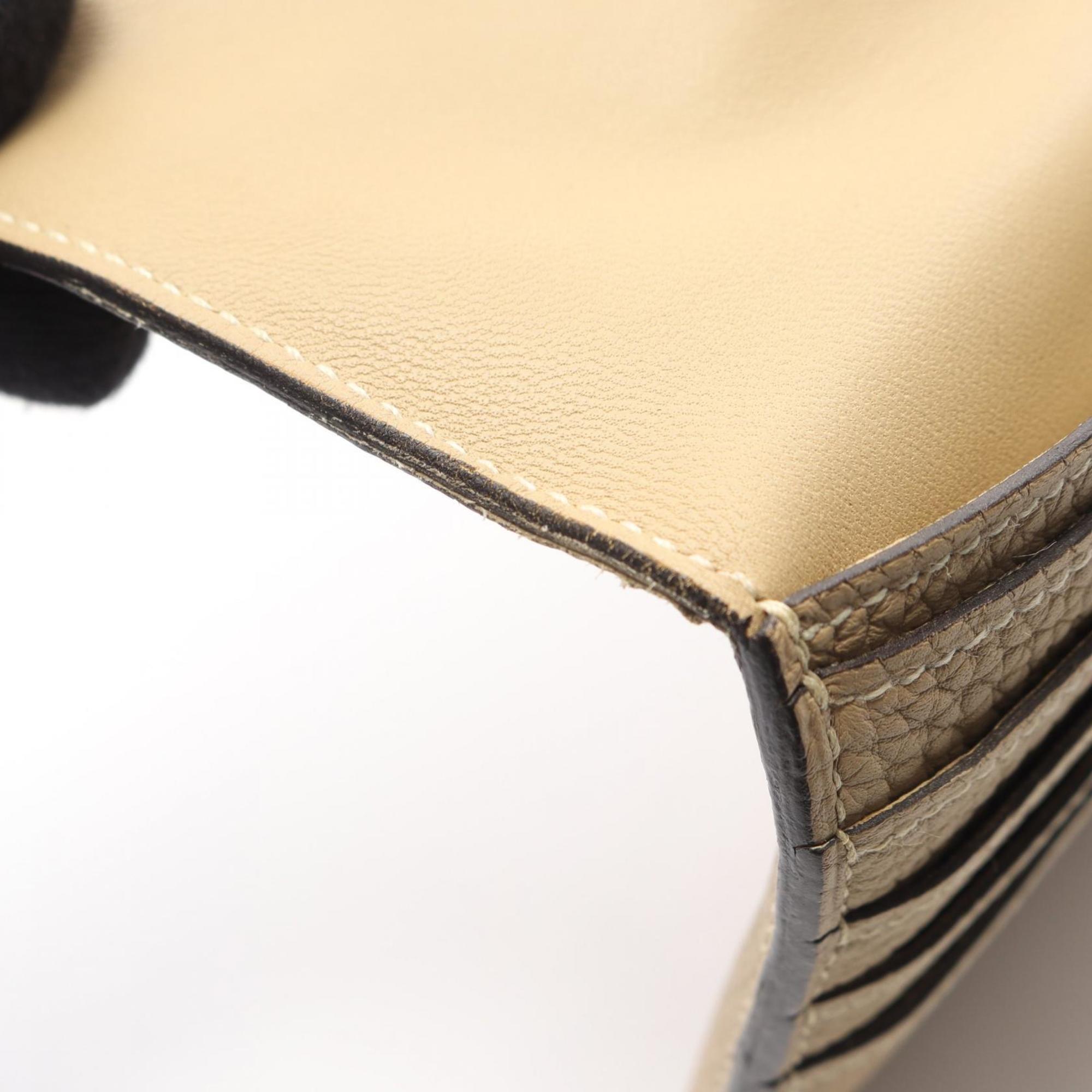 Hermes Beige Taurillon Clemence Leather Long Wallet (Bi-Fold) (Pre-Owned)