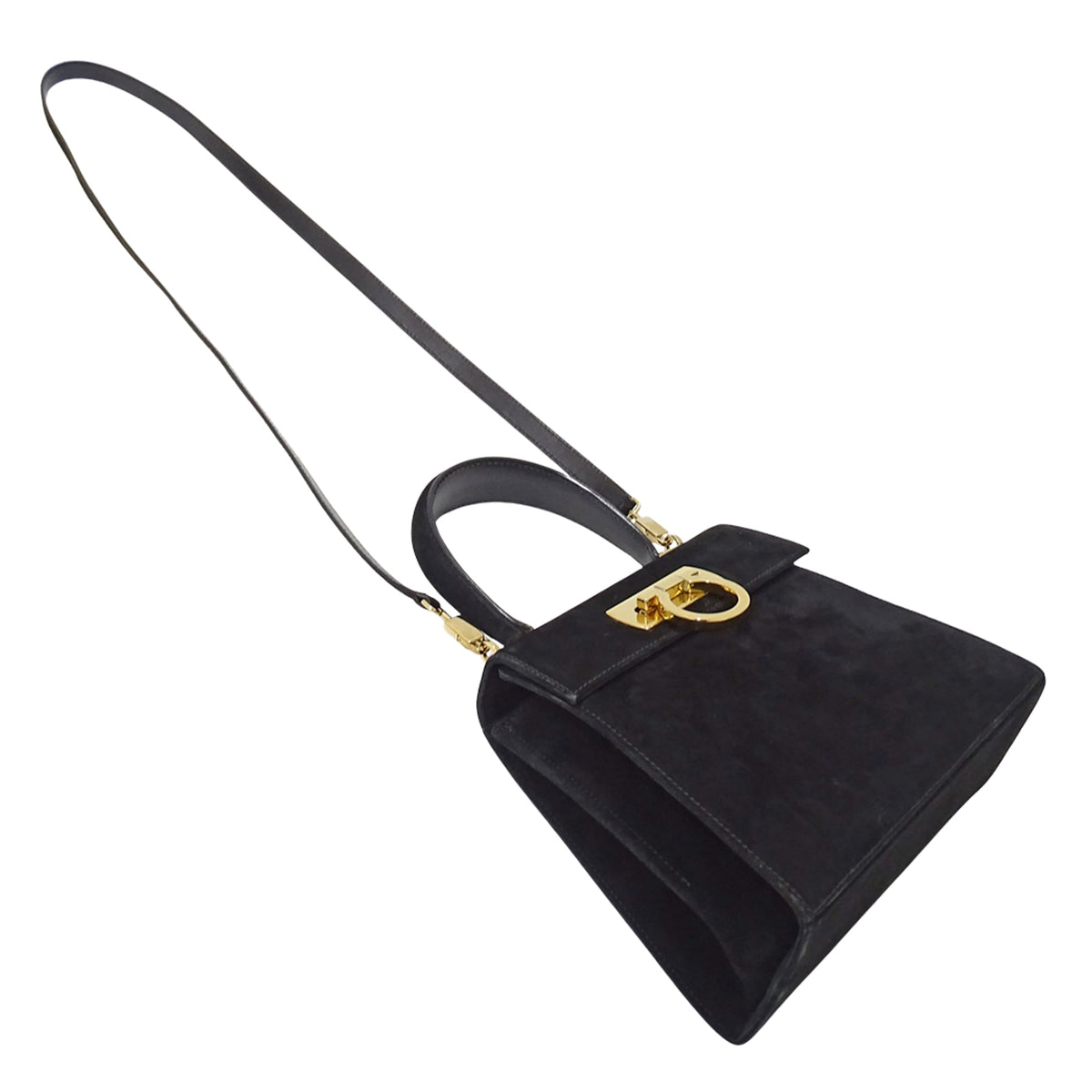 Salvatore Ferragamo Black Suede Handbag Shoulder Bag (Pre-Owned)
