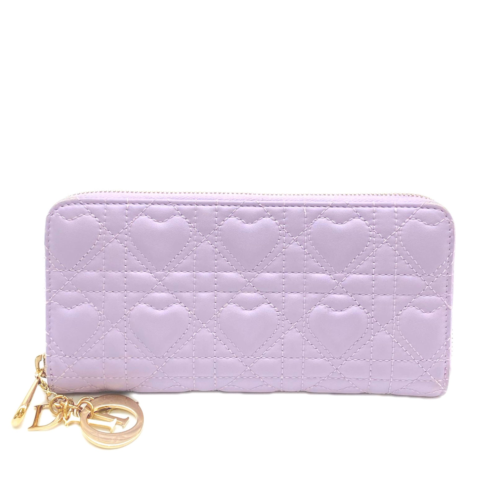 Christian Dior Lady Dior Purple Leather Long Wallet (Bi-Fold) (Pre-Owned)