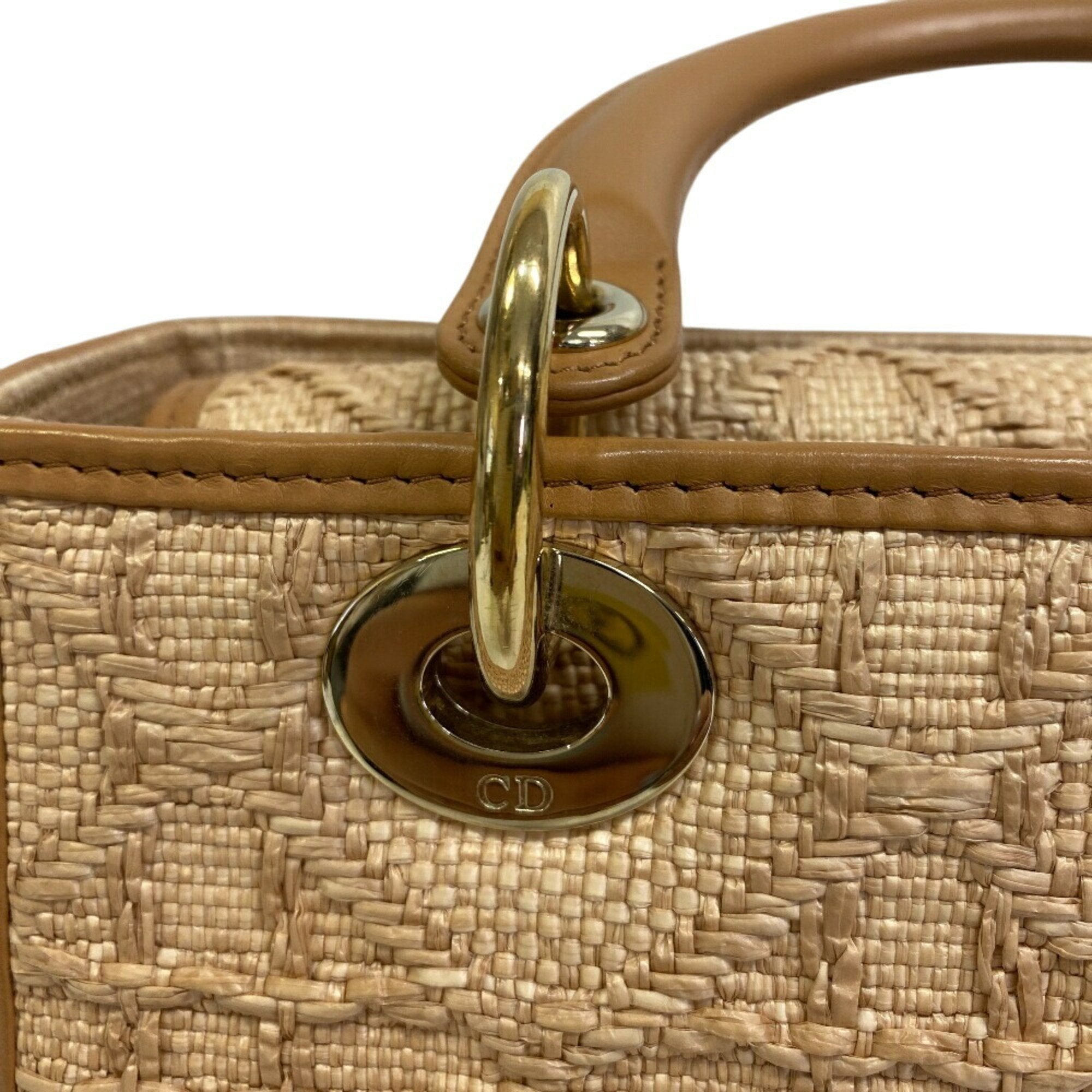 Christian Dior Beige Raffia Leather Shoulder Bag (Pre-Owned)