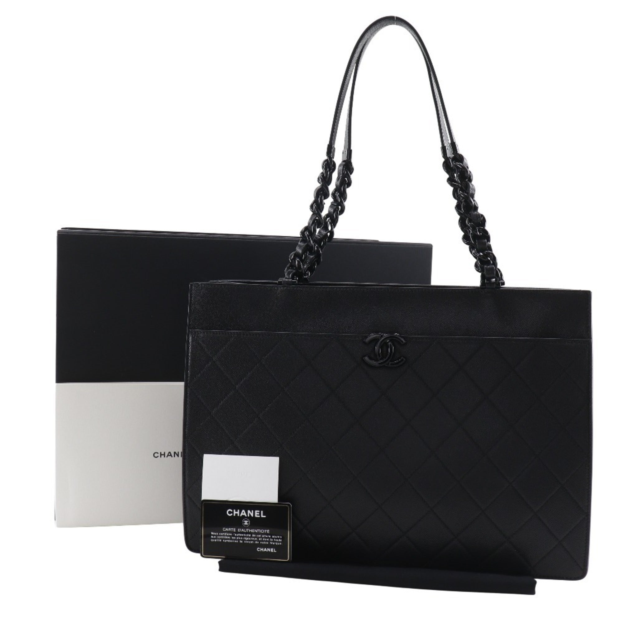 Chanel Matelasse Black Leather Tote Bag (Pre-Owned)