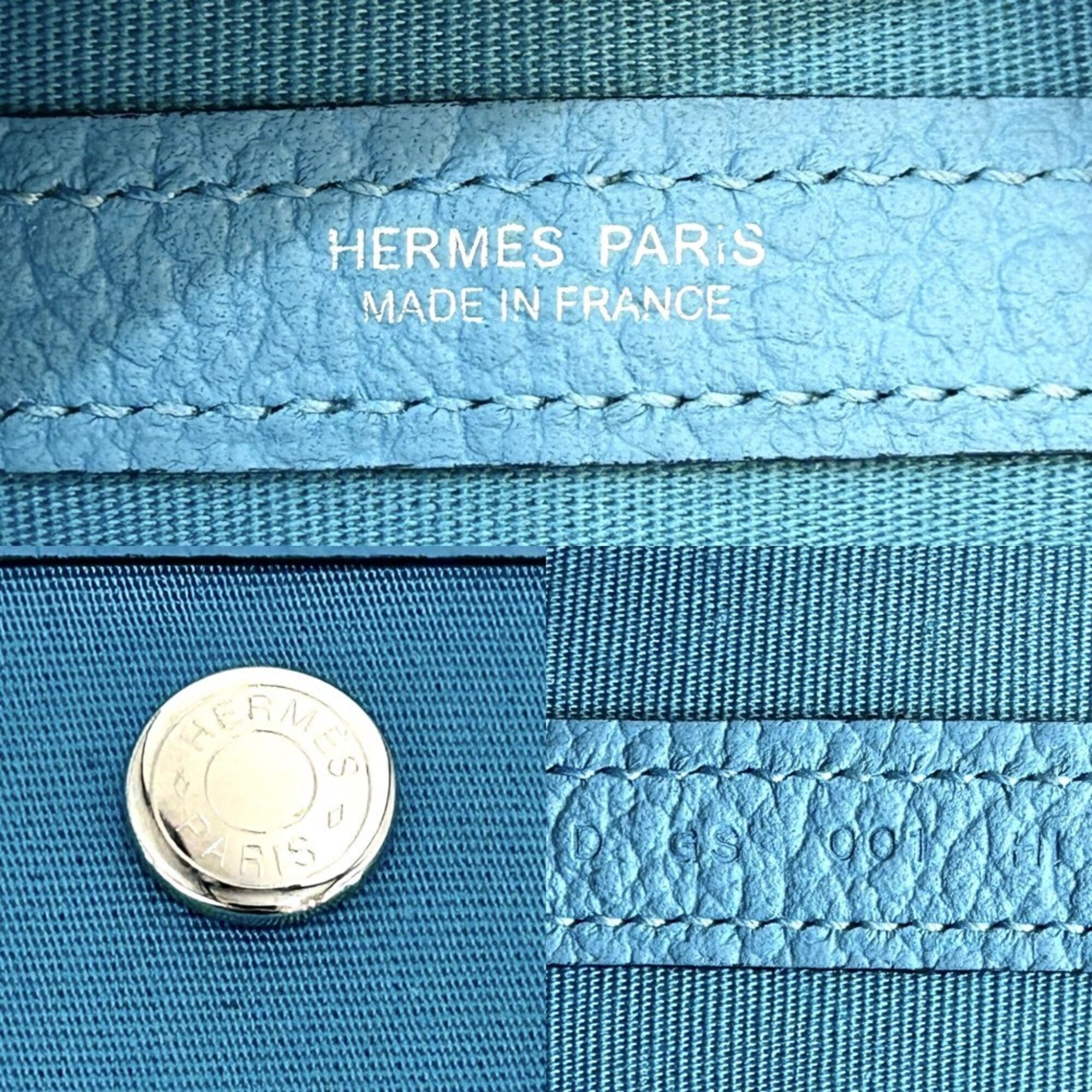 Hermes Blue Negonda Leather Toile Officier Handbag Tote Bag (Pre-Owned)