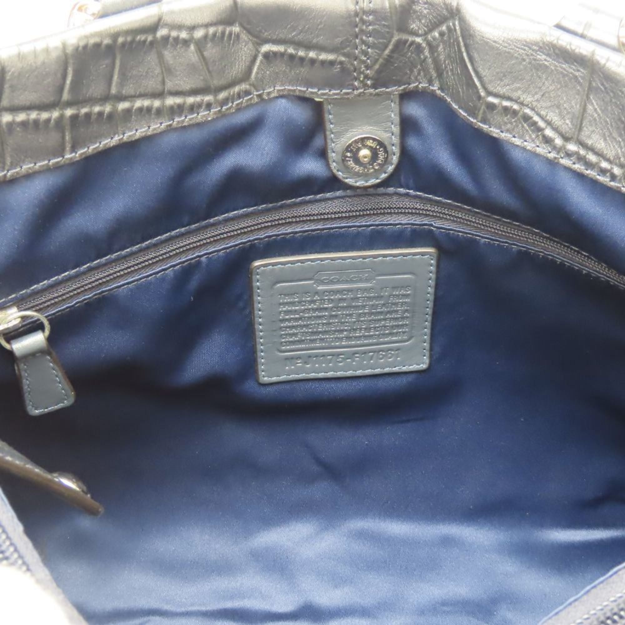 Coach Gray Metallic Navy Leather Tote Bag (Pre-Owned)