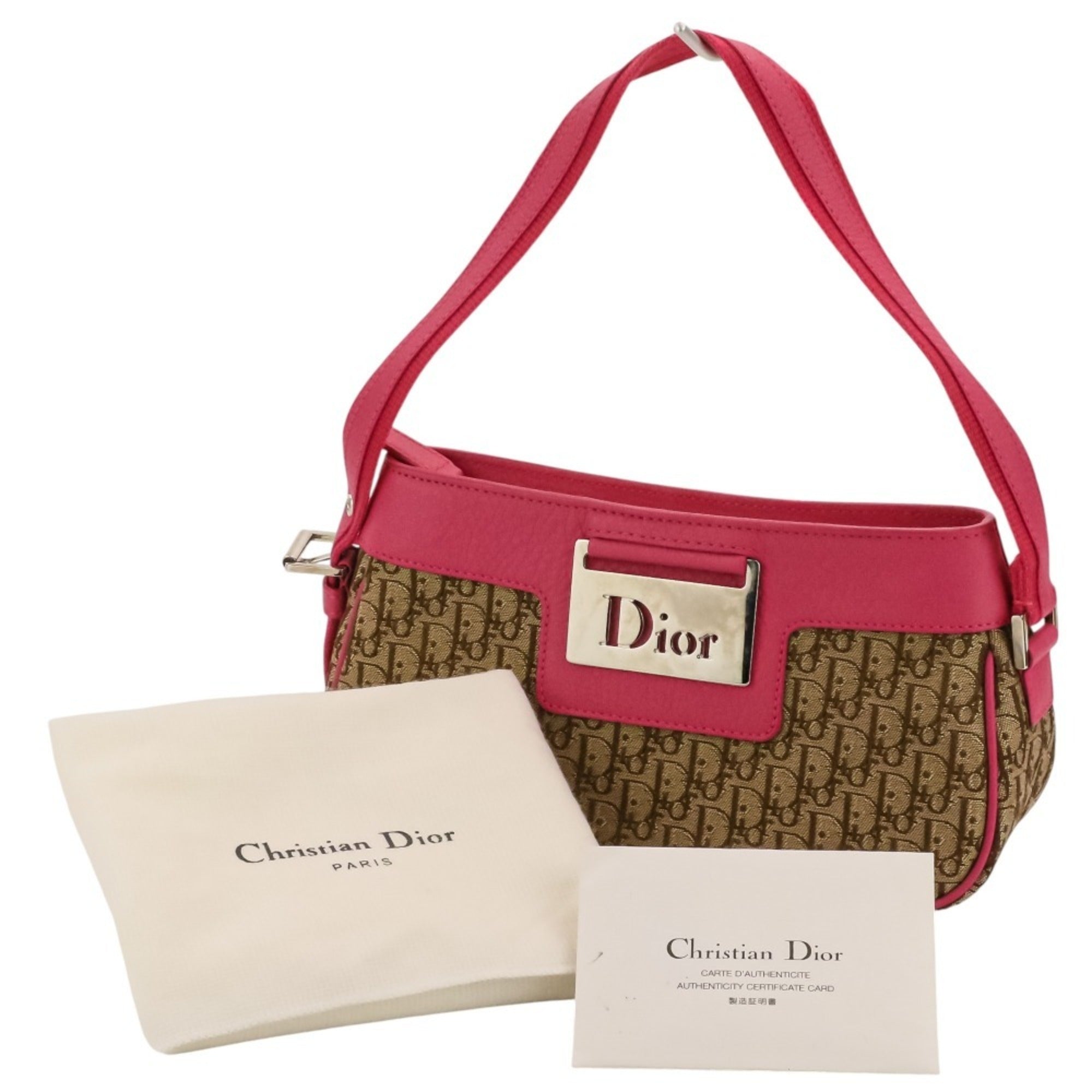 Christian Dior Beige Pink Canvas Leather Handbag (Pre-Owned)