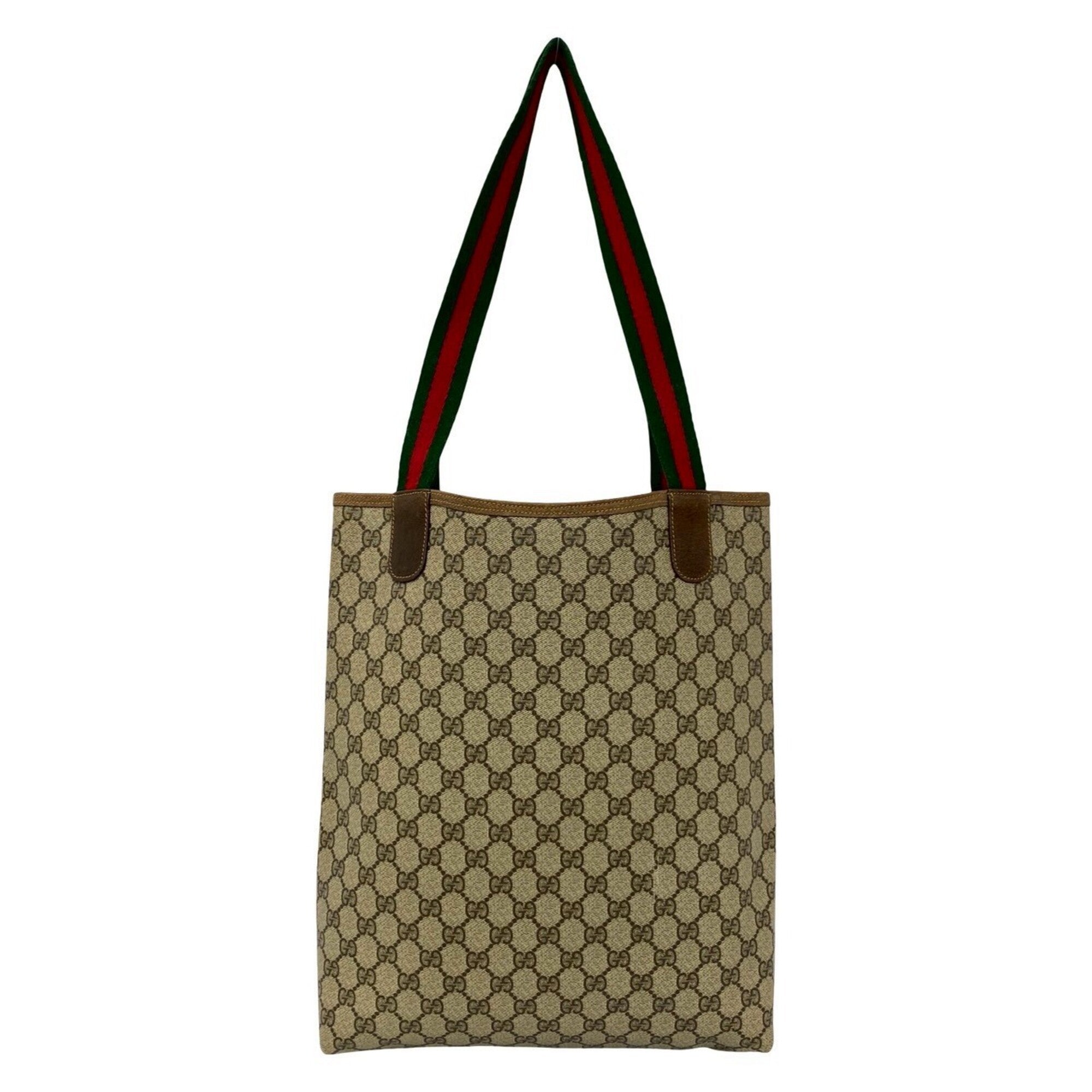 Gucci Brown Green Red Color Pvc Leather Handbag Tote Bag (Pre-Owned)